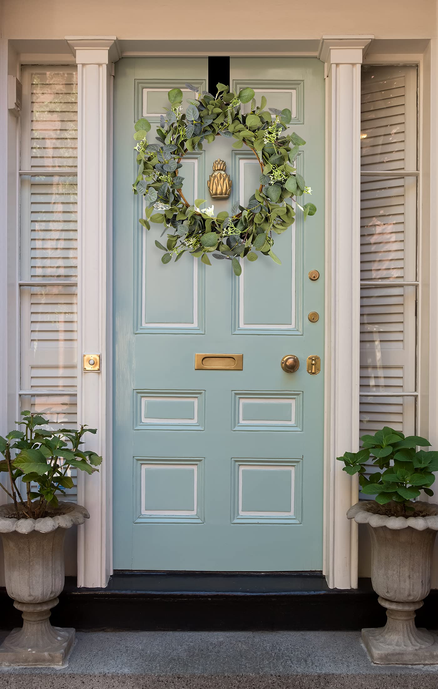 HomeKaren Eucalyptus Wreaths for Front Door 22" 55cm, Handmade Green Leaves Wreath for Summer, Spring and All Seasons, Greenery Floral Wreath for Wall and Outside