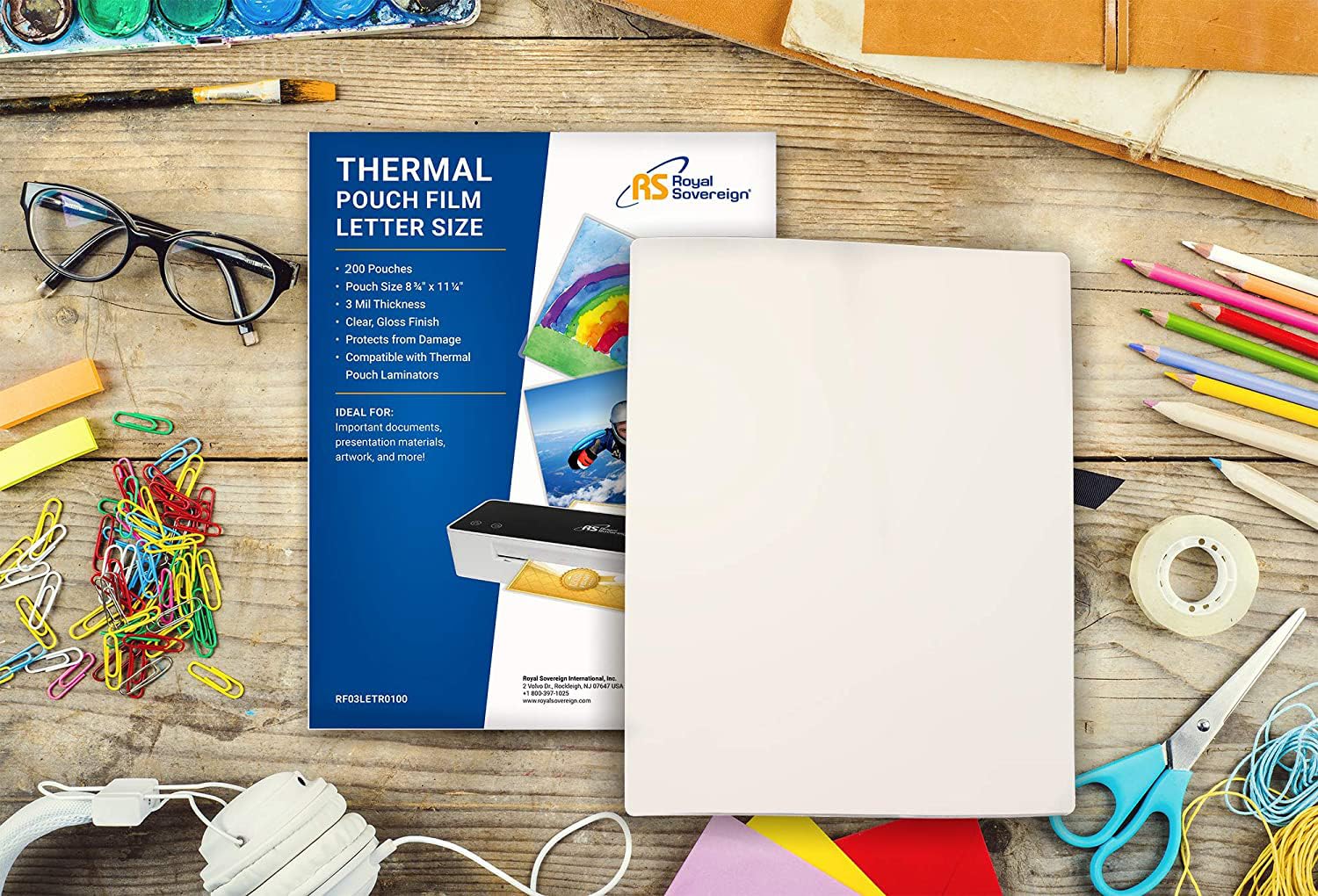 Thermal Laminating Pouches, Letter Size (9” x 11.2”), 3 Mil Thickness, Clear High Gloss Laminator Sheets, 200-Pack, Royal Sovereign(RF03LETR0200)