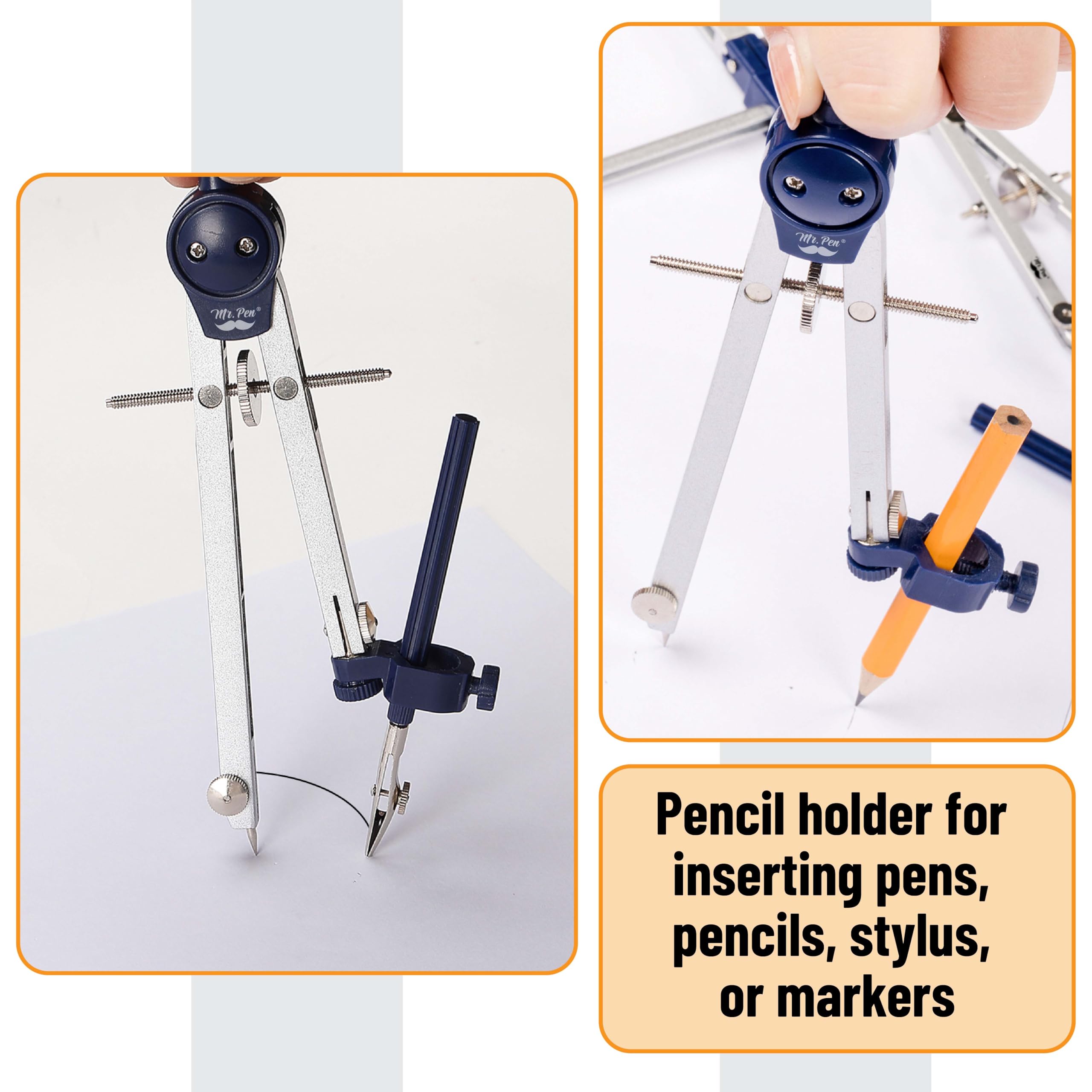 Mr. Pen- Professional Geometry Set Metal Compass, 7 pcs, Geometry Precision Tool Set with Shatterproof Storage Box, Drafting Tools & Drafting Kits, Circle Drawing Tools for Engineers Students