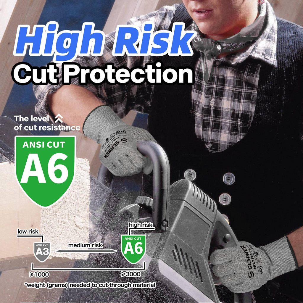 Schwer 3 Pairs Cut Resistant Gloves ANSI A6 Cut Proof Work Gloves, Touchscreen, for Men and Women Used to Woodworking, Glass Cutting, Construction, Cargo Handling, Material Sorting, Car Repair (L)
