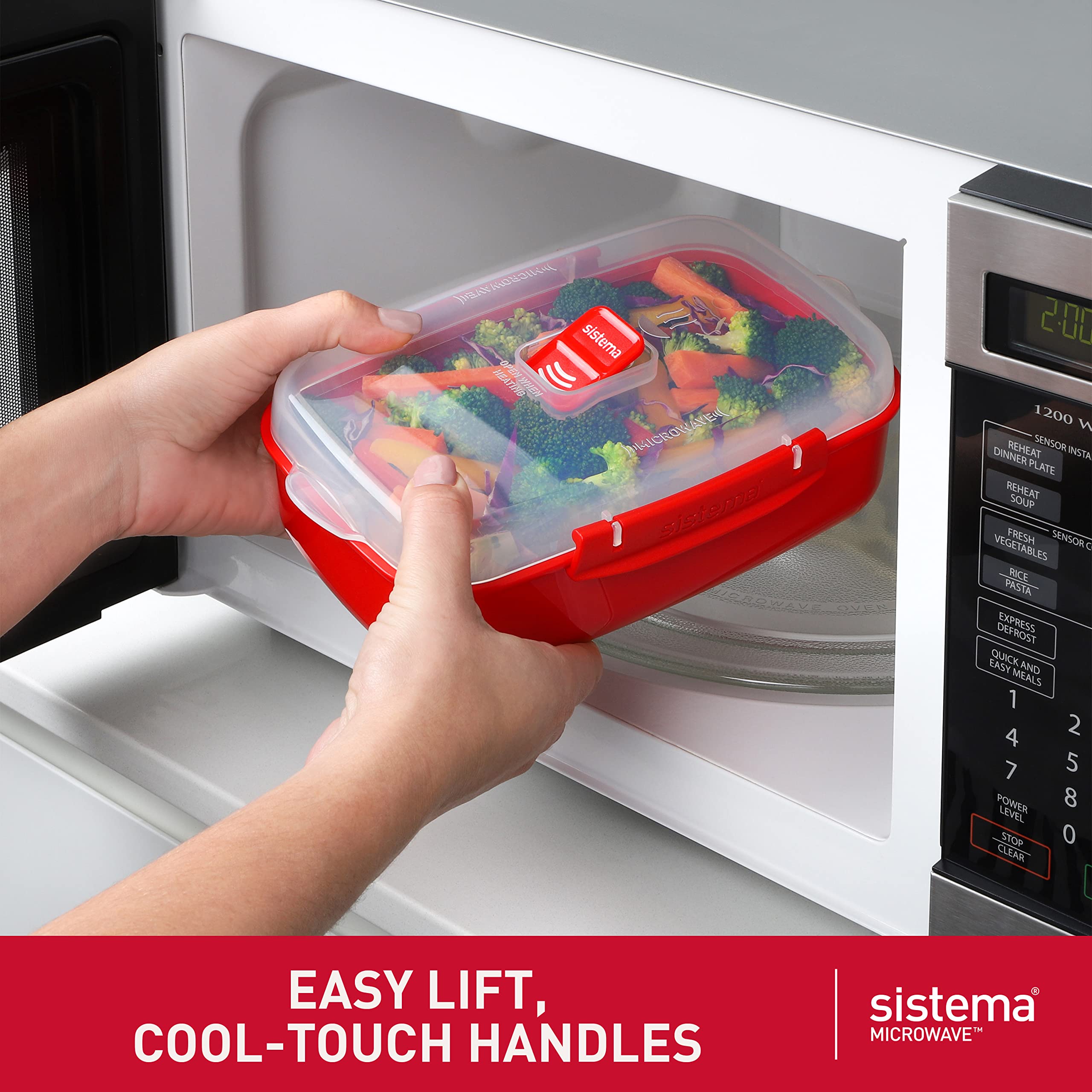 Sistema Heat and Eat Microwave Set, Locking Clips & Steam Release Vents, BPA-Free, Assorted Sizes, Red, 4 Pack (8 Pieces)