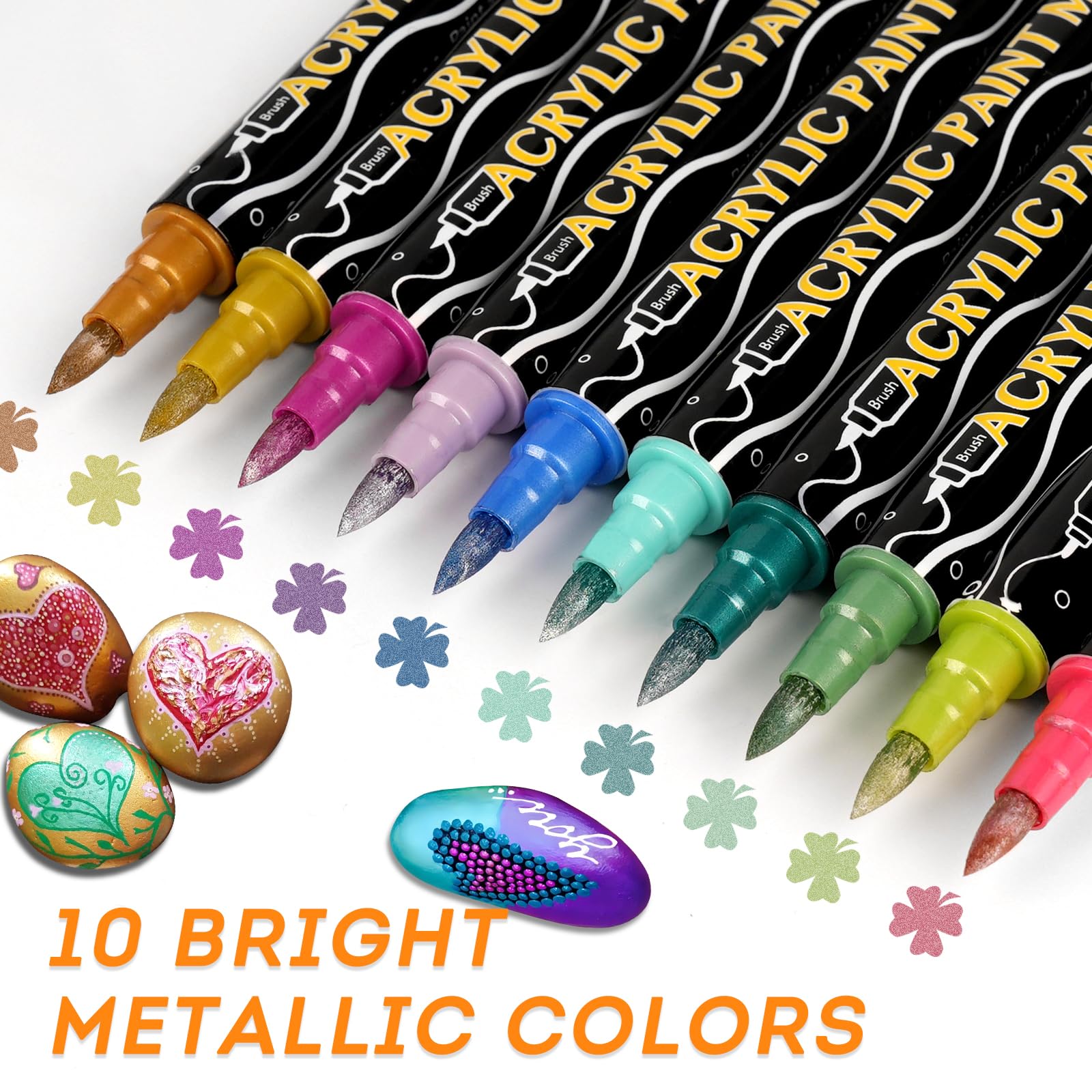 48 Colors Acrylic Paint Pens,Dual Tip Acrylic Paint Markers,Includes 12 Metallic Brush Tip Acrylic Paint Markers For Rock Painting,Plastic,Easter Eggs Diy Crafts Art Supplies Easter Basket Stuffers ﻿