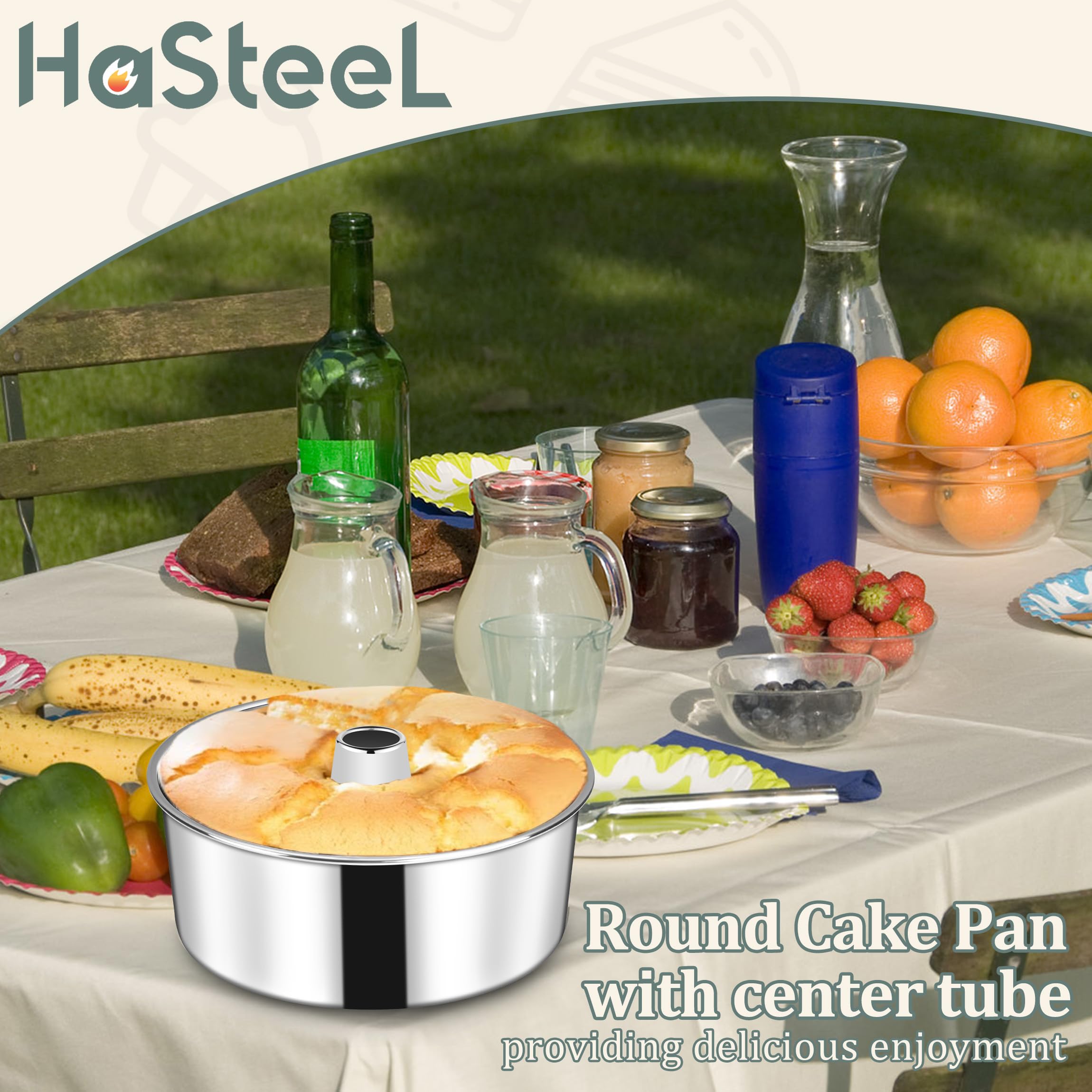 10-Inch Angle Food Cake Pan, HaSteeL Stainless Steel Tube Cake Pan, Pound Cake Mold for Pound Chiffon Cake, One-Piece & Hollow Design, Non-Toxic & Healthy, Mirror Finish, Dishwasher Safe