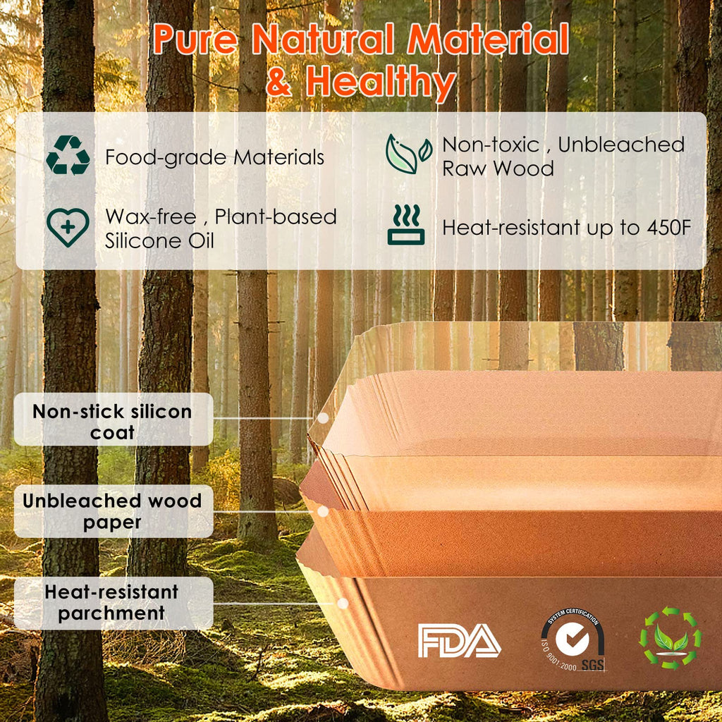 200PCS Air Fryer Paper Liners, 9.5 Inch amxus Square Air Fryer Disposable Paper Liners, Non-Stick, Oil-Proof, Food Grade Paper Liner for Baking Roasting Microwave