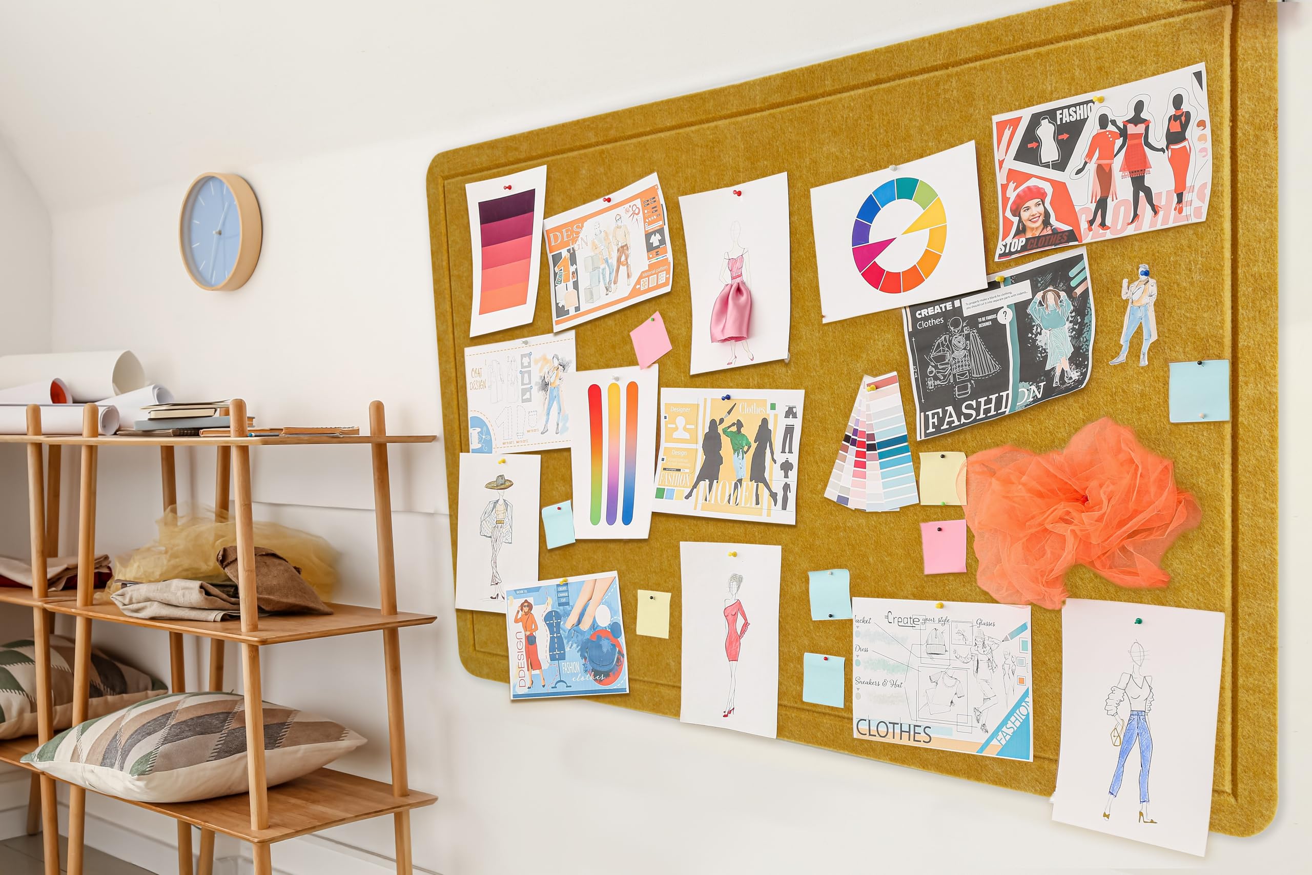 Yunihome Large Bulletin Board - Foldable 24x18 Inches Cork Board Alternative with 20 Push Pins, Self-Adhesive Felt Bulletin Board for Wall, Home Office Classroom Decor