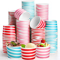 Hacaroa 150 Count 240 ml Paper Ice Cream Cups, Disposable Dessert Bowls Sundae Cup Party Supplies Treat Cups for Frozen Yogurt, Hot and Cold Food, 3 Colors Stripes