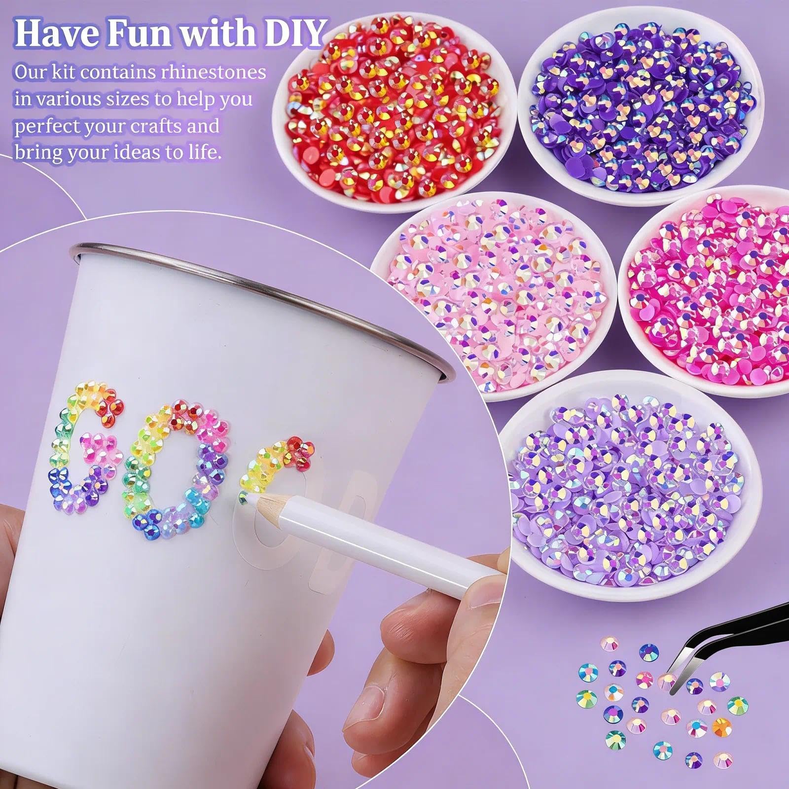 Colorful DIY Resin Rhinestone Kit for Bedazzling, 40 Colors Resin Jelly Rhinestones for Bedazzling, 3mm 32000 Pcs Flatback Gems with B7000 Jewelry Glue,for Diamond Art, Nail Art & Crafts(32000)