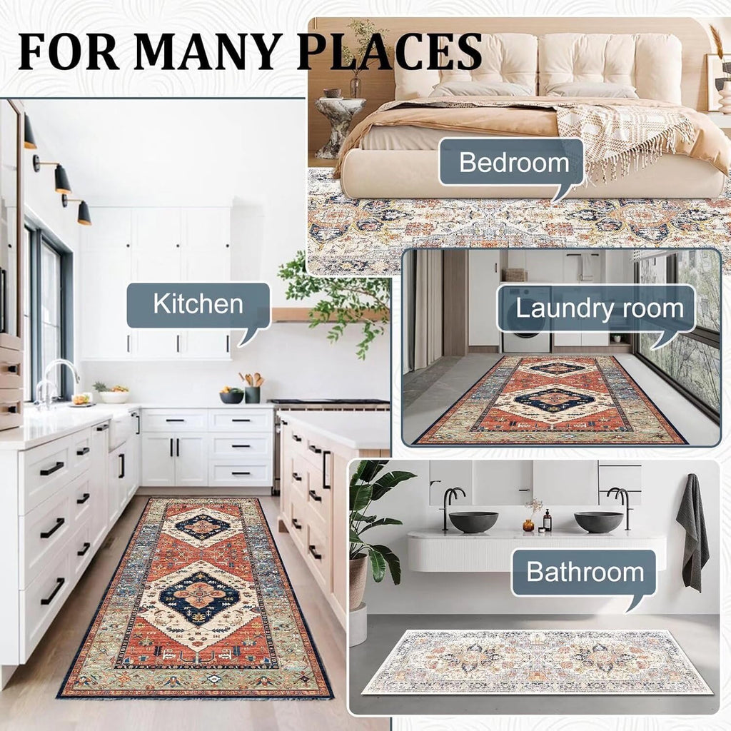 Grosrues Hallway Runner Rug 2'x6' Washable Non Slip Area Carpet - Soft Throw for Bedroom, Water Absorbent Entryway Rug - Indoor Entrance Floor Mat for Kitchen Laundry Room