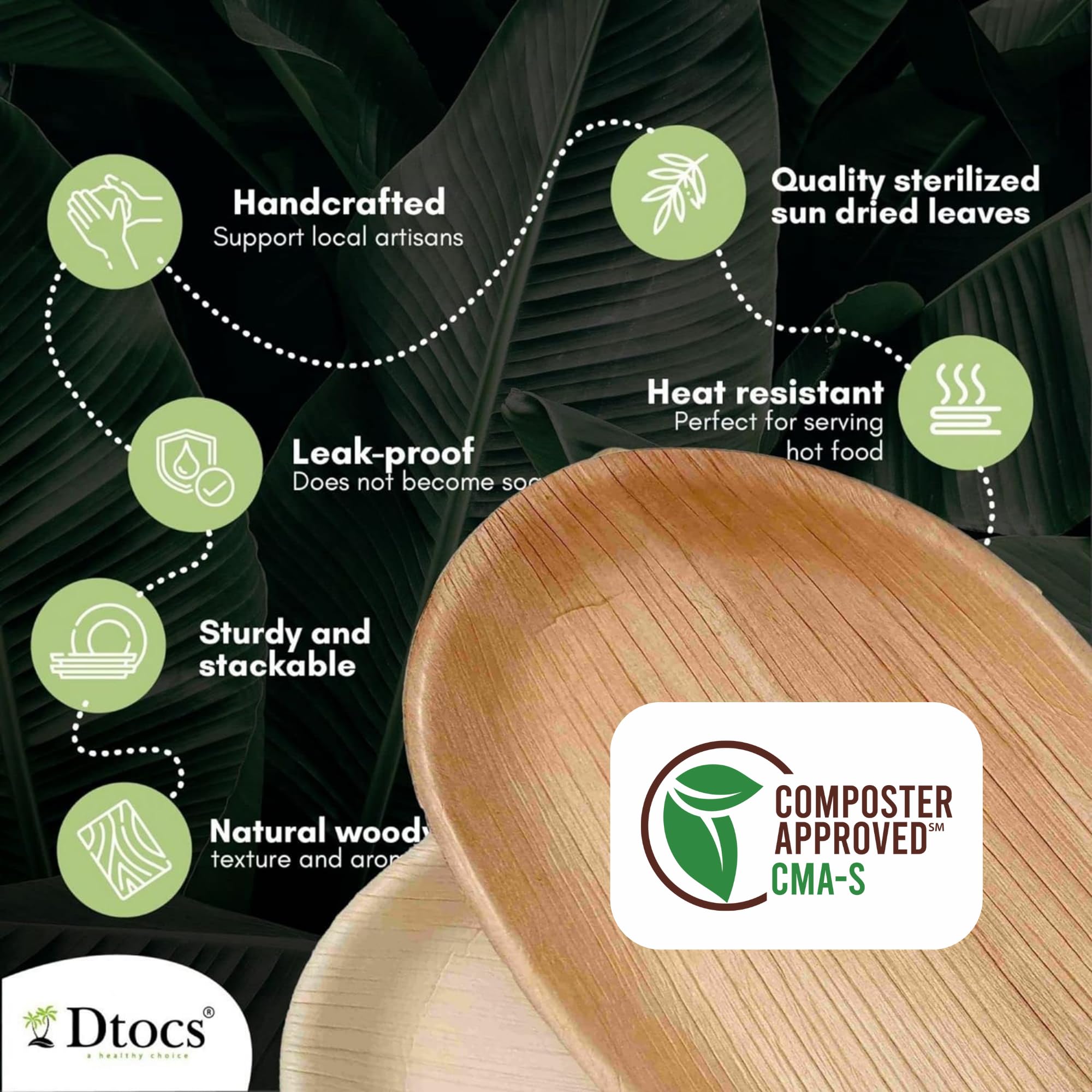 Dtocs Palm Leaf Disposable Plates 7x5 Inch Oval (50) | Wooden, Bamboo Plates Look | Dinnerware Set for Appetizer, Dinner, Mini Charcuterie Boards | Disposable Alt to Plastic, Wood, Paper Plates