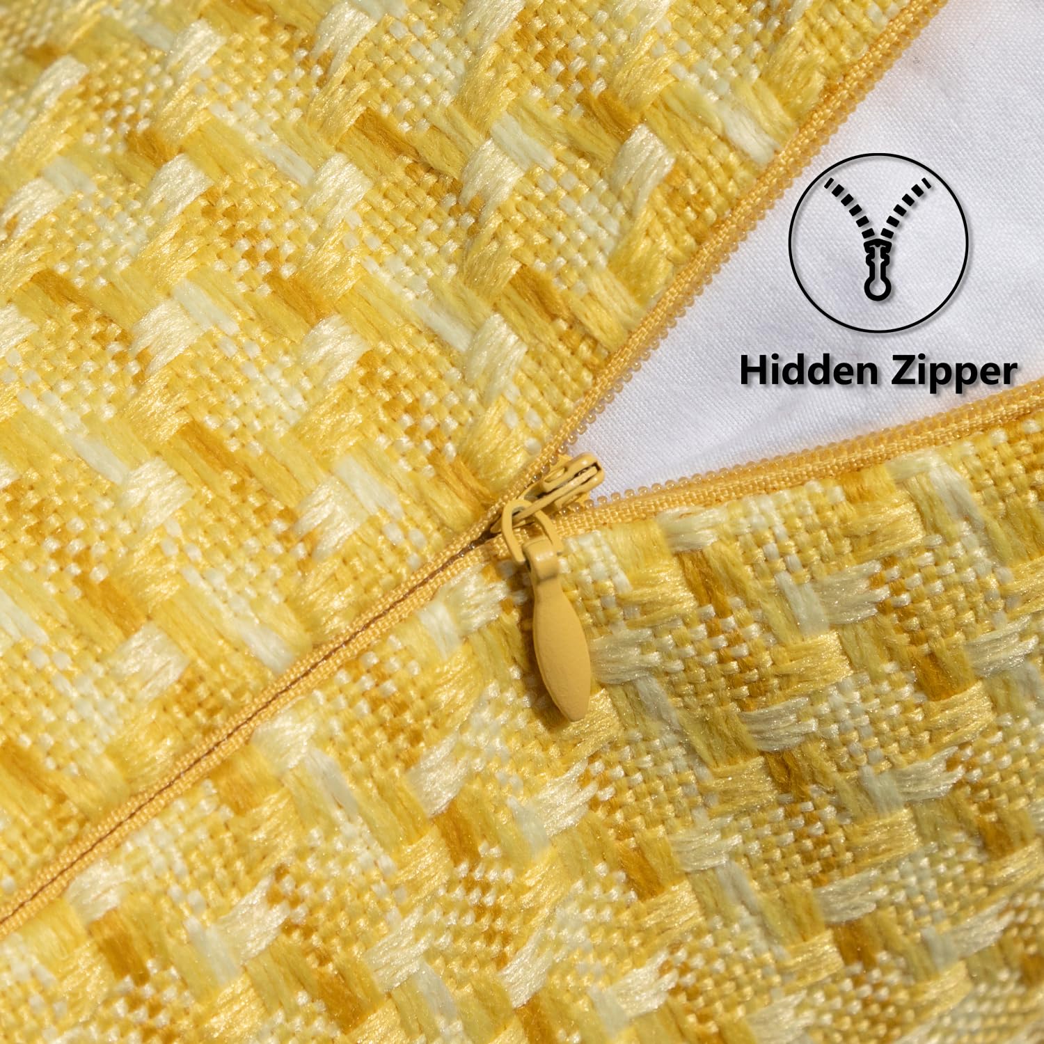 Kevin Textile Outdoor Waterproof Throw Pillow Covers Pack of 2 Weaving Texture Water Resistant Outside Decorative Cushion Covers for Garden Patio Tent Balcony Bench Couch Sofa 16x16 Inch, Yellow