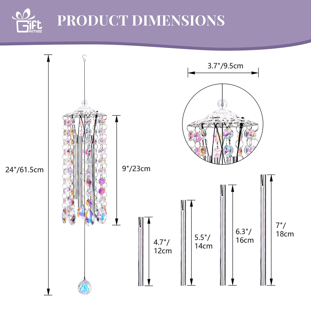 GiftAmaz Crystal Suncatcher Wind Chimes with 4 Tuned Tubes, Hanging Prism Rainbow Maker Chandelier Crystal Pendant Wind Chime Window Hanging Ornament Gift for Women Friends Home Garden Decor Birthday