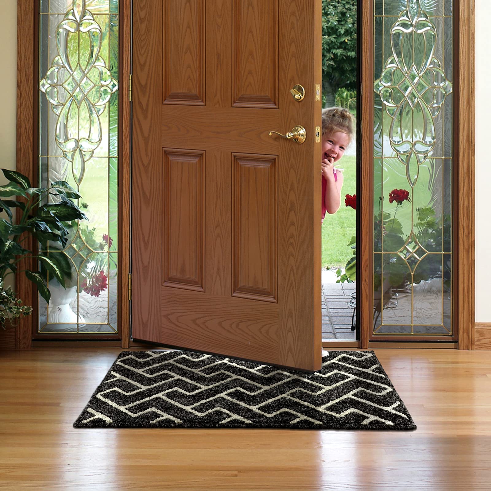 hicorfe Front Door Mat Outdoor Entrance,24"x35" Absorbent Muddy Dirt Resist Welcome Door Mats Outdoor Indoor,Stain and Fade Resistant,Non Slip Backing Entry Mat Doormat for Entryway(Black)