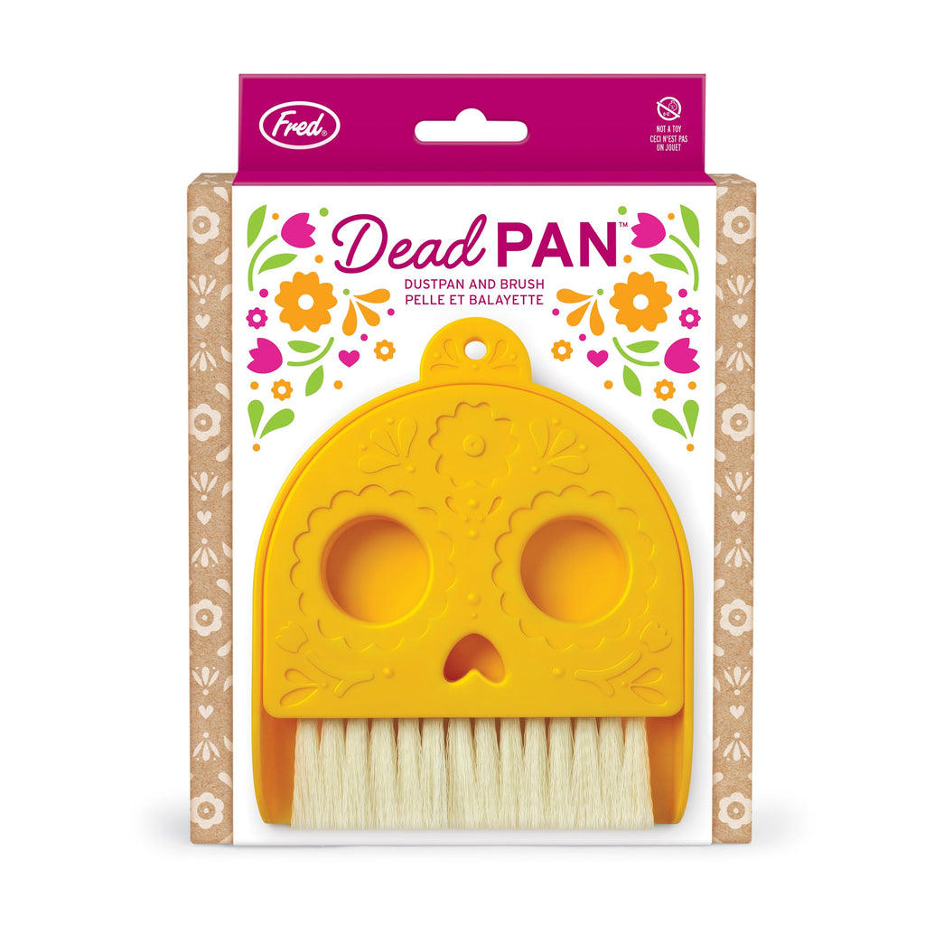 Genuine Fred Dead PAN Dustpan and Brush Set, 4.8" x 6.4", Small Size Perfect for countertops and desks, Day of The Dead