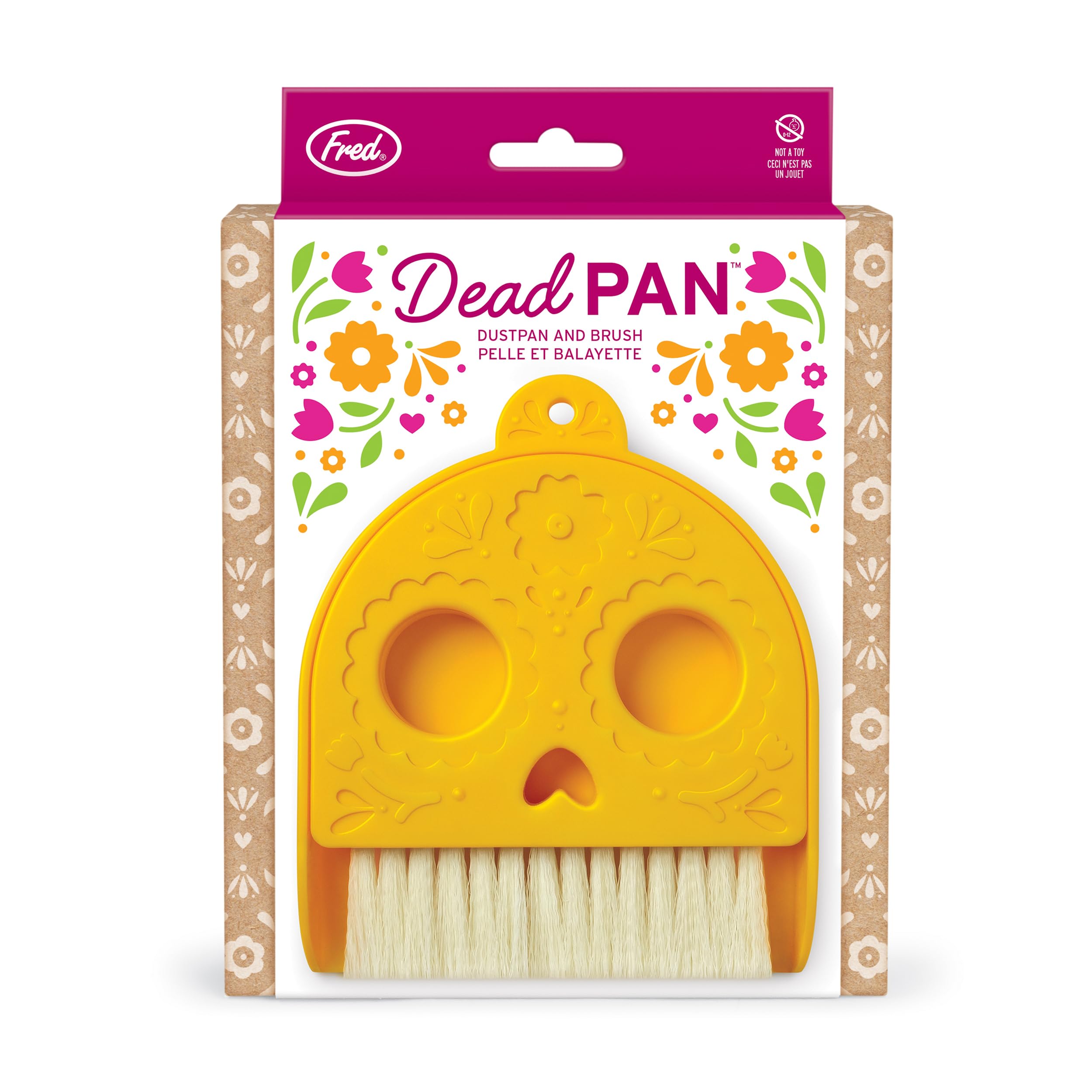 Genuine Fred Dead PAN Dustpan and Brush Set, 4.8" x 6.4", Small Size Perfect for countertops and desks, Day of The Dead