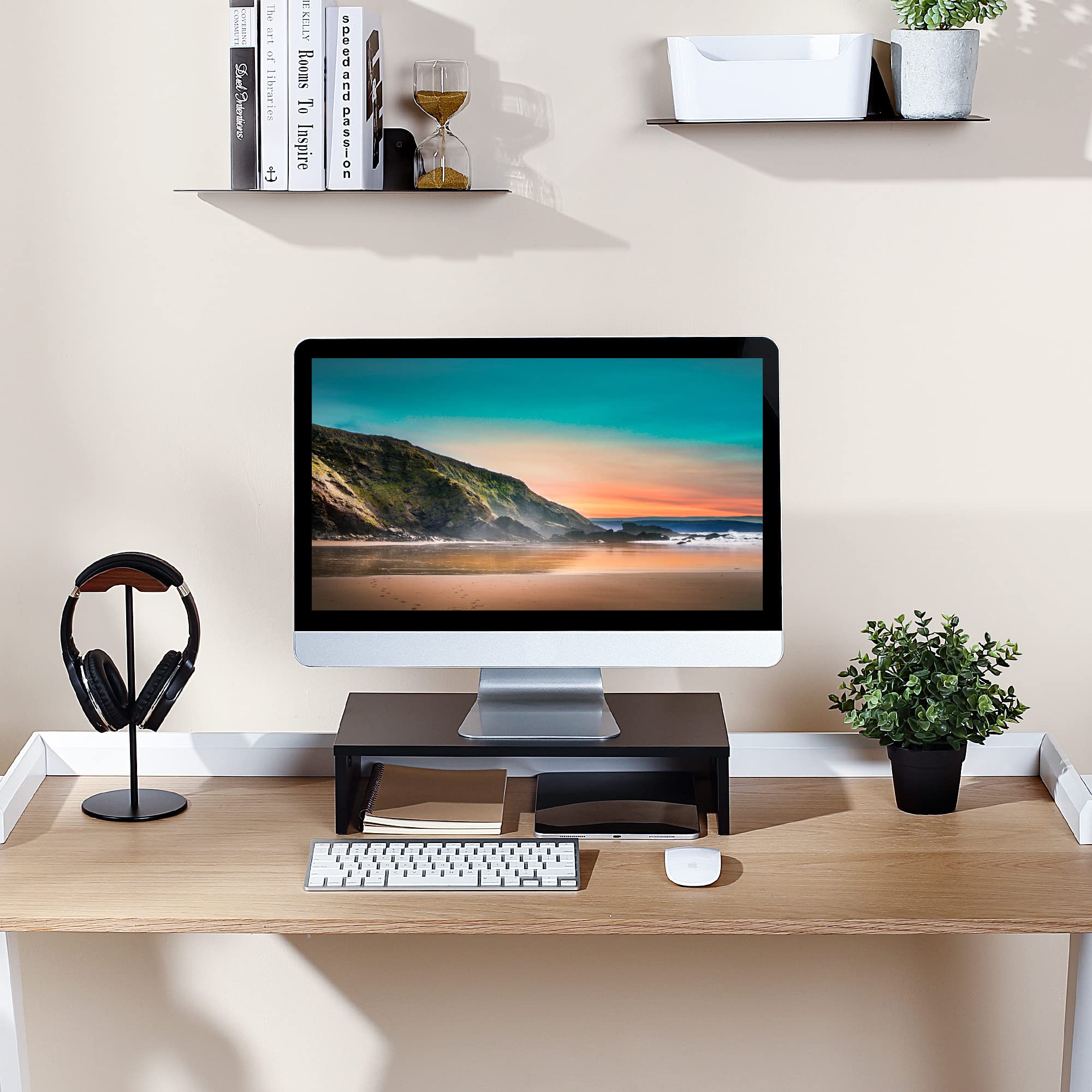 FITUEYES Computer Monitor Riser 16.7 inch Laptop Stand Save Space Desk Organizer with Keyboard Organizer Space Black DT104201WB