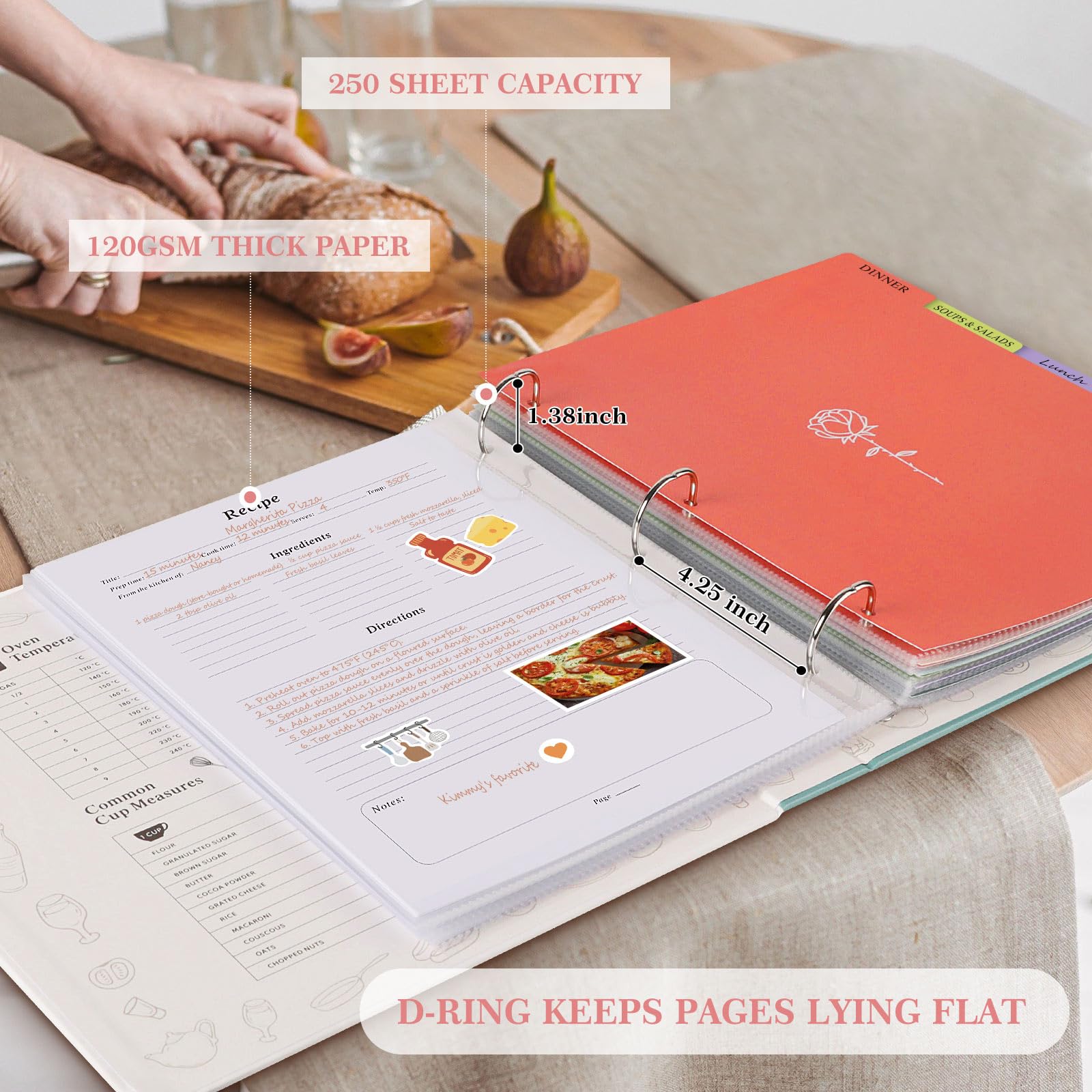 Lanpn Recipe Binder 8.5x11 3 Ring Kit, Blank Organizer Binder Recipe Book Waterproof Cookbook to Write in Your Own Recipes with 60 Plastic Sleeves,116 Recipes, Dividers,Labels & Stickers, Green