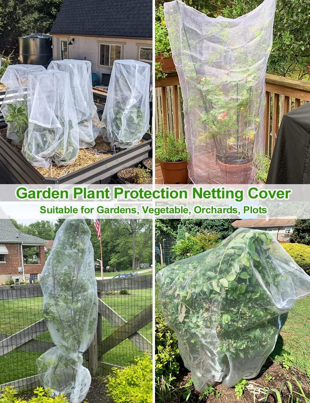wohohoho 6.6 x 6.6ft Large Fruits Tree Netting, Insect Bird Barrier Tree Net with Drawstring and Zipper, Plant Cover Fruit Tree Protection to Prevent Tomato Blueberry Vegetables from Squirrels Birds