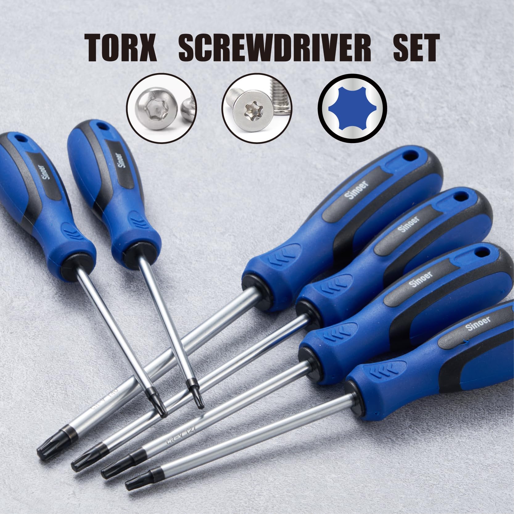 Sinoer 14-Piece Magnetic Torx Screwdrivers Set，Chromium Vanadium Steel，T4 - T40Magnetic Torx Driver Star Screwdrivers Set ，Professional Grade Repair Tools