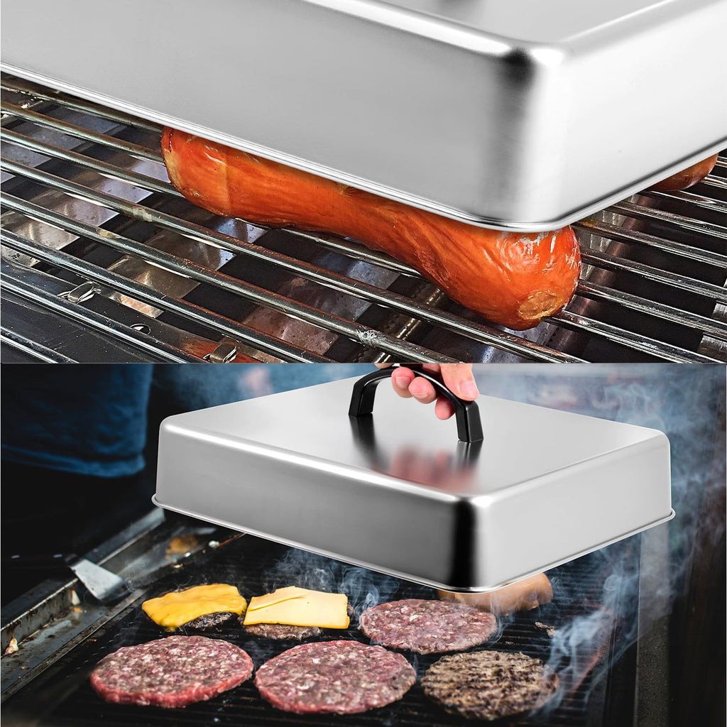 Rectangular Basting Cover, Stainless Steel Grill Cover Lid for Outdoor Cooking, Cheese Melting Dome, Keeps Cooked Food Warm, 1 Pack