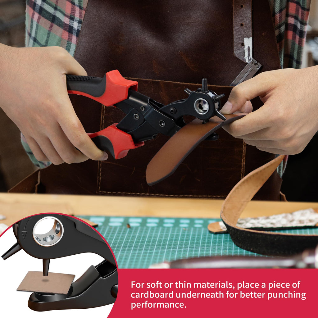 XOOL Revolving Punch Plier Kit, Leather Hole Punch Set for Belts, Watch Bands, Straps, Dog Collars, Saddles, Shoes, Fabric, DIY Home or Craft Projects, Heavy Duty Rotary Puncher, Multi Hole Sizes Make