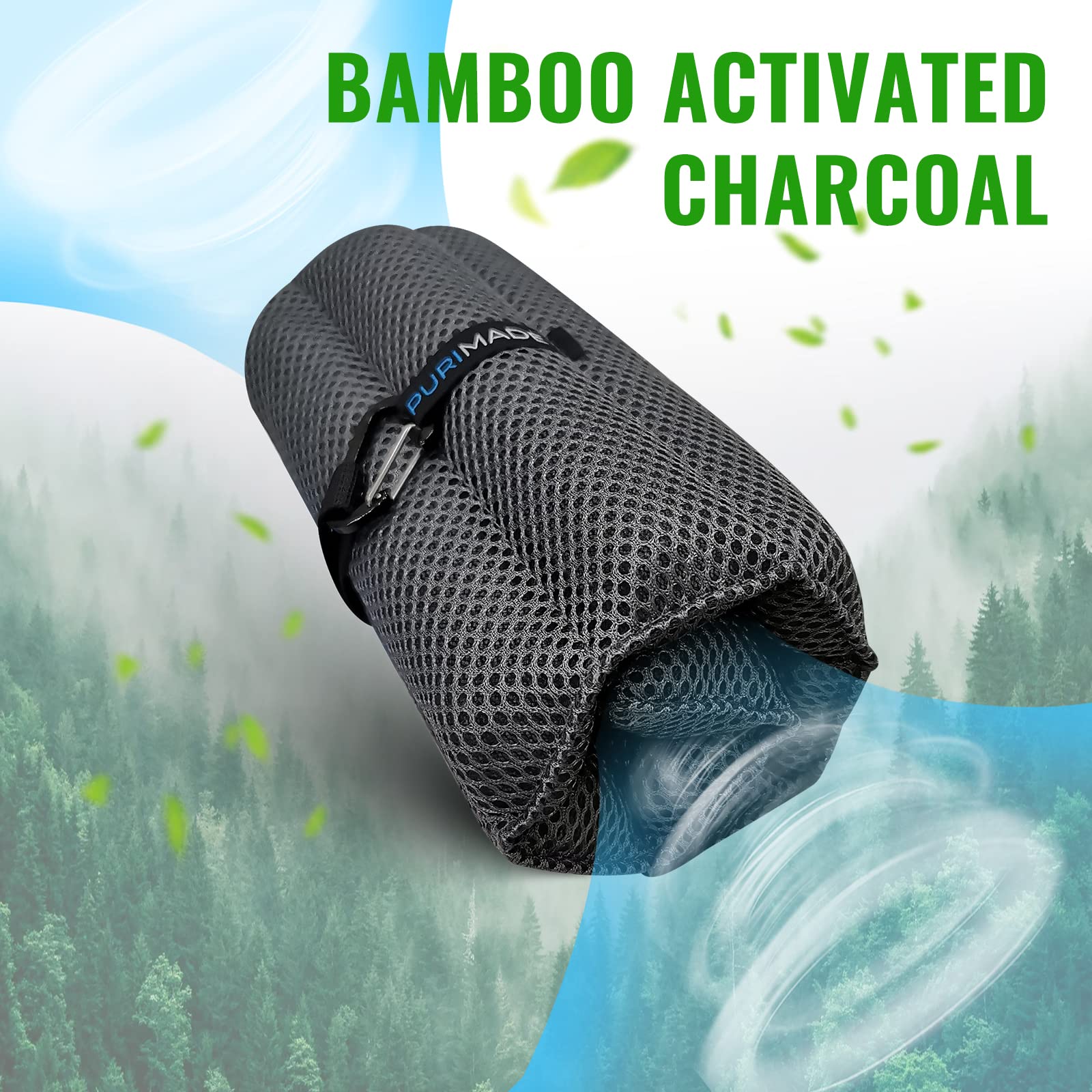PURIMADE Bamboo Charcoal Air Purifying Bag, 300g Reusable Activated Charcoal Odor Absorber, Odor Remover, Charcoal Odor Eliminator for Home, Car, Pet Space, Bathroom, Basement, Closet, Shoe Cabinets