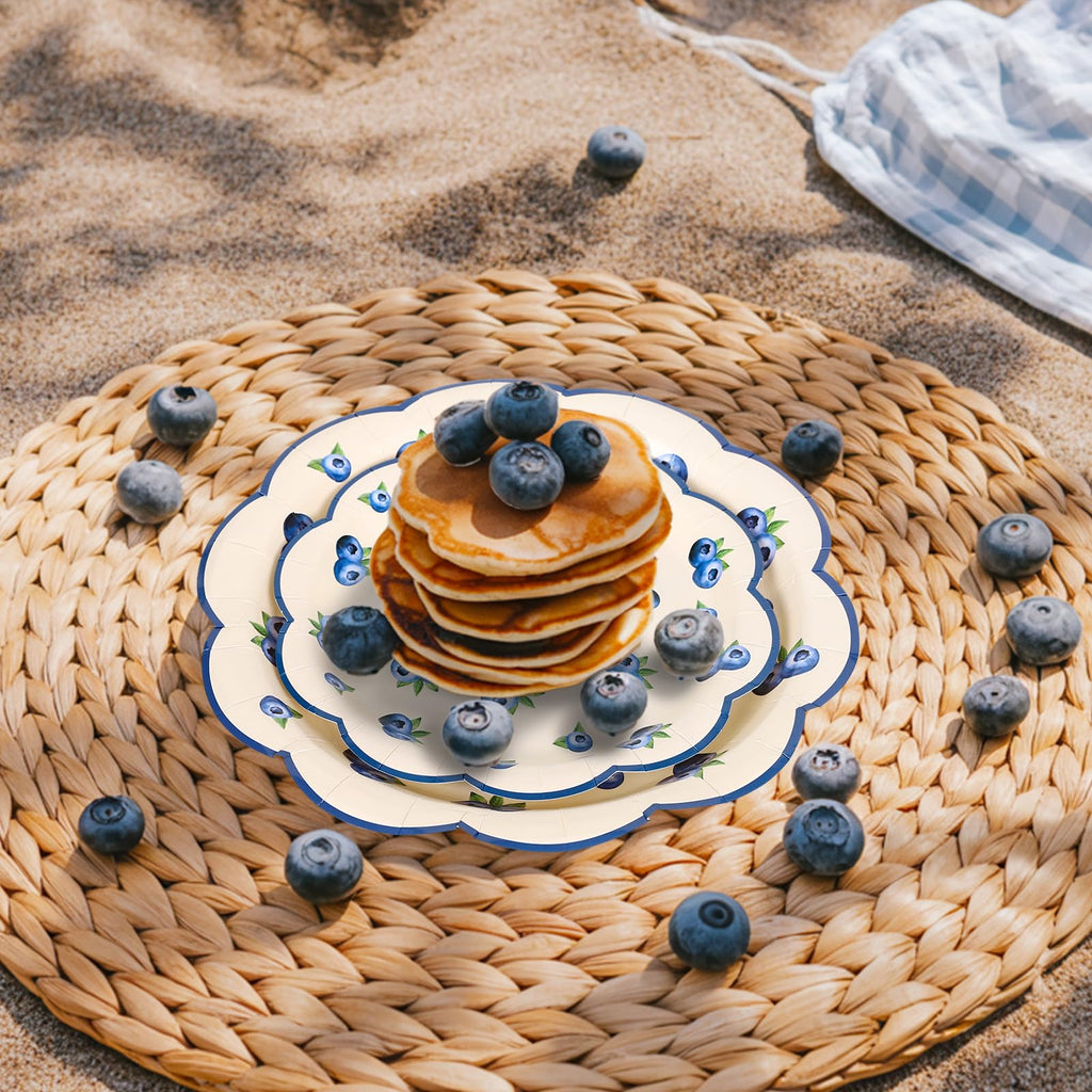 FYSUIMU 50Pcs Blueberry Scalloped Paper Plates 7 & 9 Inch Disposable Dinner Dessert Plates for Summer Birthday Baby Shower Party Supplies