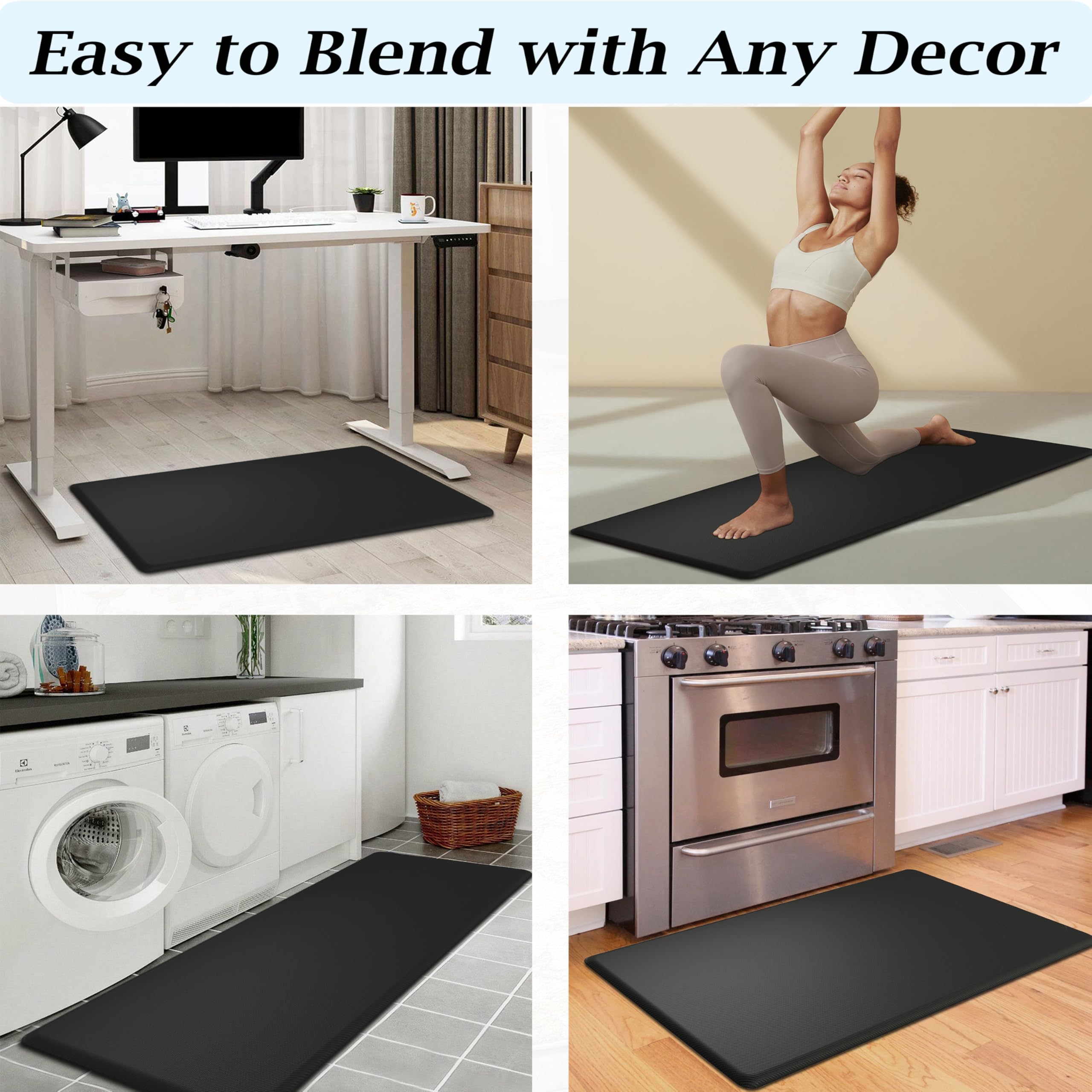 Artnice Kitchen Mats for Floor, 0.75" Cushioned Anti Fatigue Mat, Memory Foam Kitchen Rug, Non Slip Waterproof Comfort Mat for Standing, Home, Office (17.3" x 28", Black)