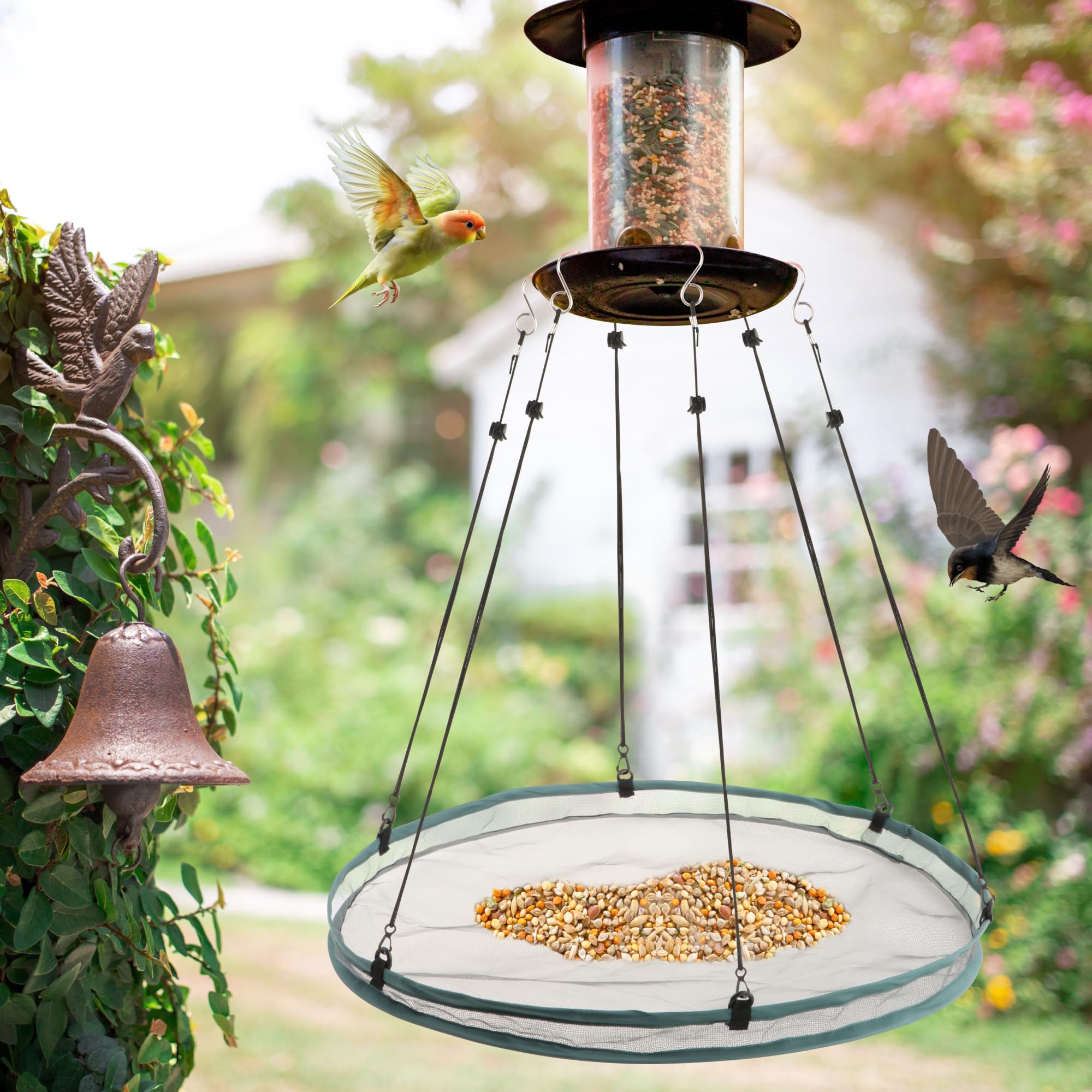 Bird Seed Catcher Tray Seed Hoop Hanging Hoop Garden Accessories for Bee Feeder Birds Lover Gardener Farmer,Seed Tray Platform, Outdoor Garden Accessories, Diameter 61cm