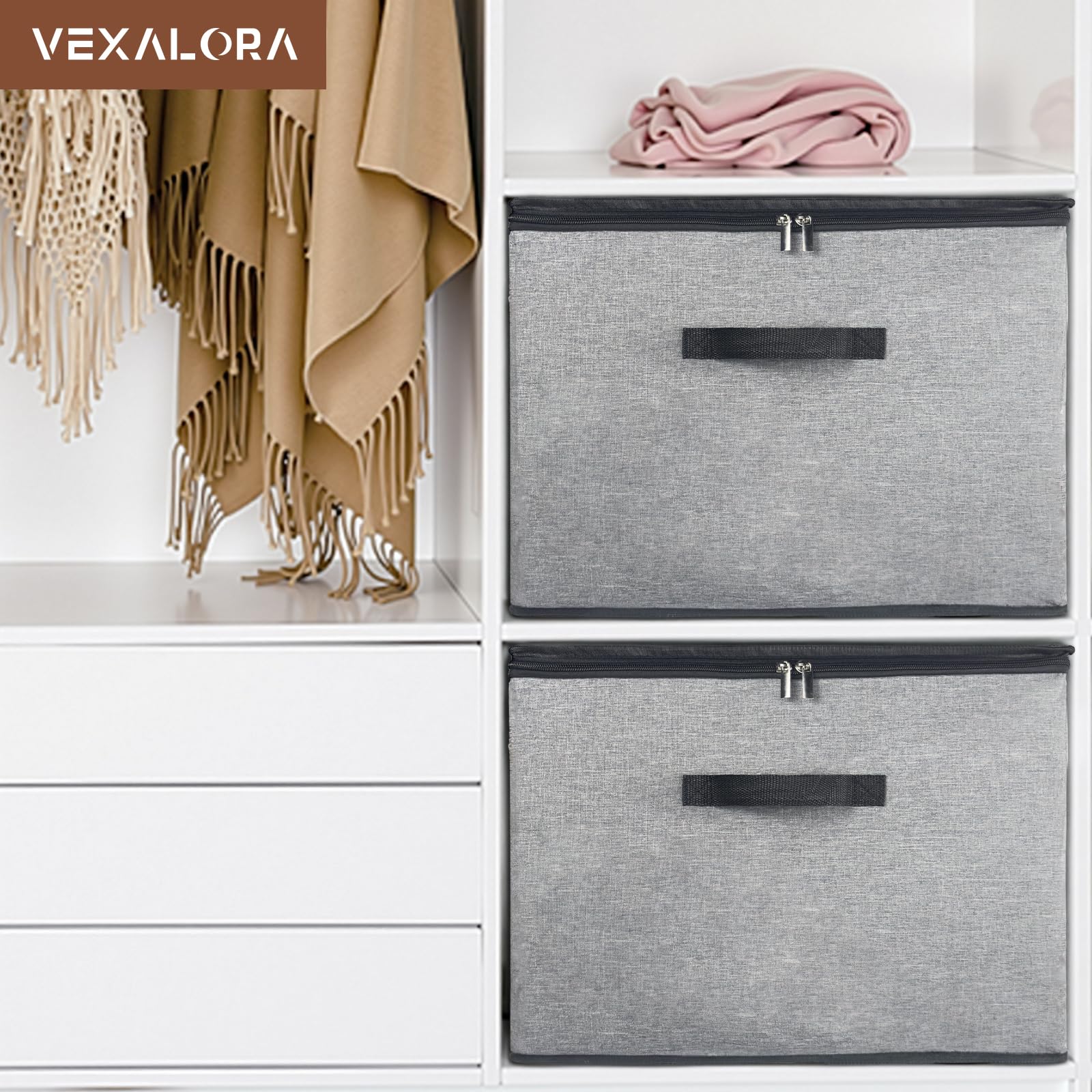 Vexalora Shoe Organizer for Closet, 2 Pack Shoe Storage Bins with Clear Cover, Adjustable Dividers Fits 16-32 Pairs Shoe Boxes, Organizador de Zapatos, Grey