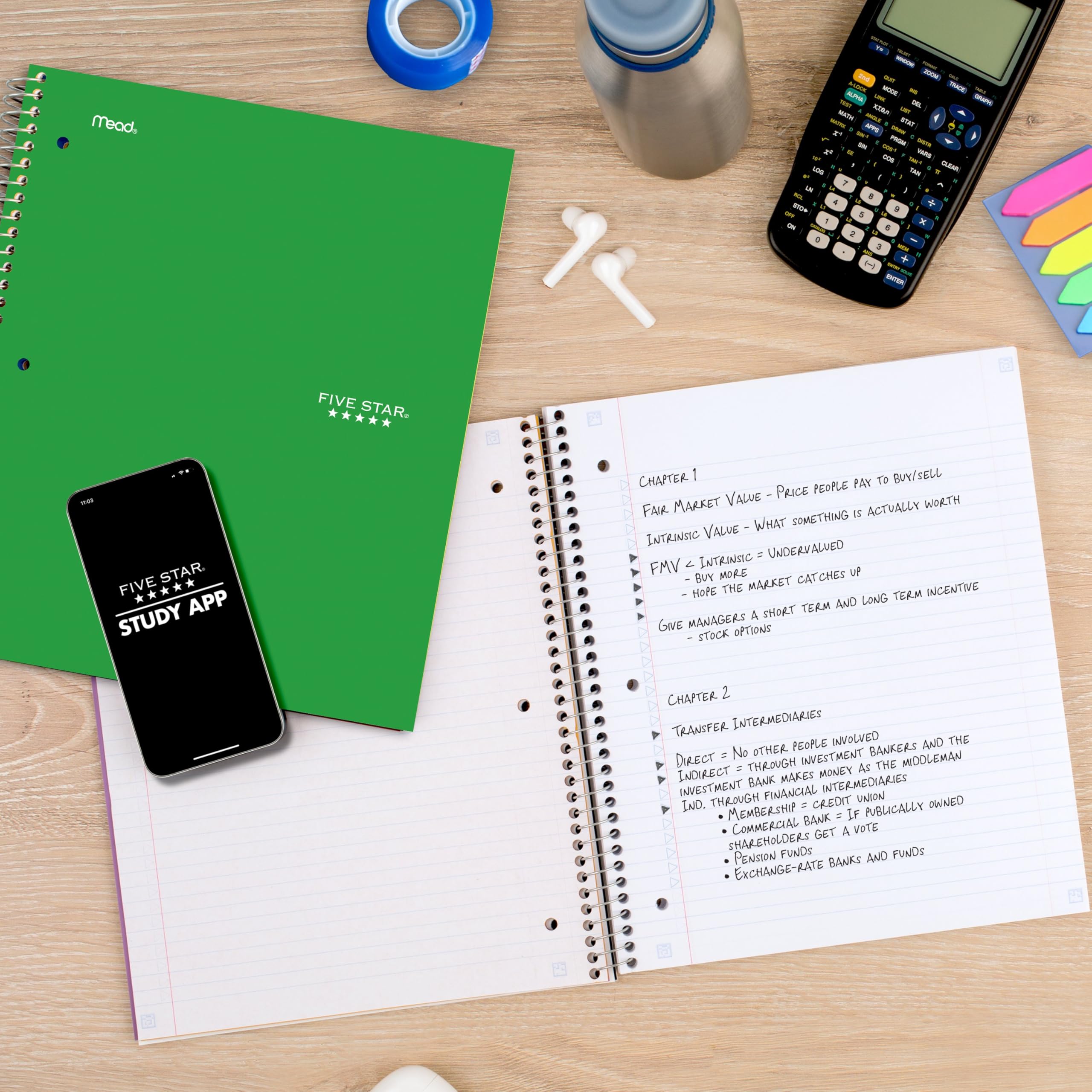 Five Star 1-Subject Spiral Notebook, 8.5" x 11" Paper Size, College Ruled, 200 Pages/100 Sheets, Neat Sheet Perforated Pages, Wirebound, Assorted Colour Poly Covers, 6-Pack (38052)