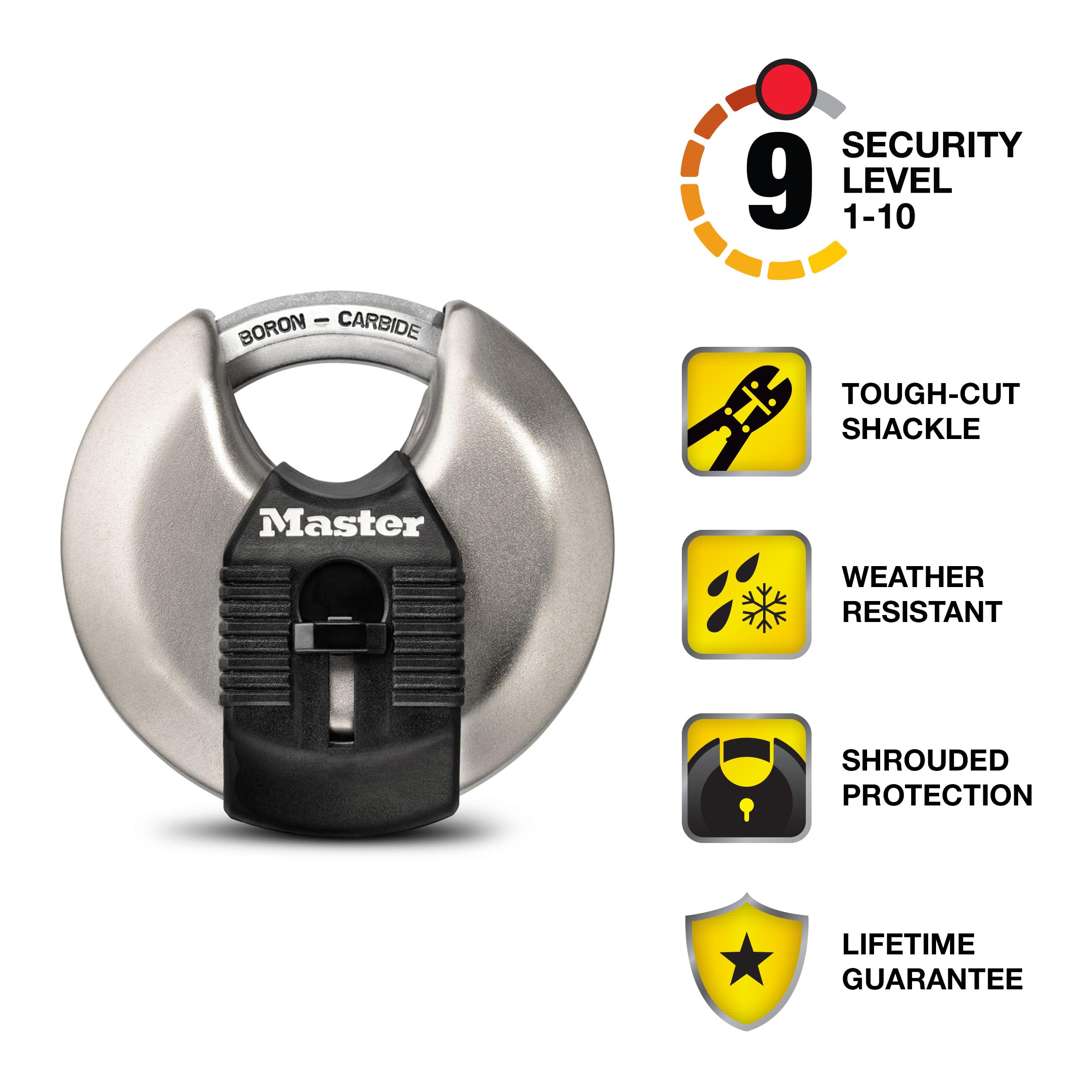 Magnum M50XKADCCSEN Stainless Steel Discus Padlock, Shrouded Shackle 3-1/8-Inch Body, 7/16-Inch Shackle