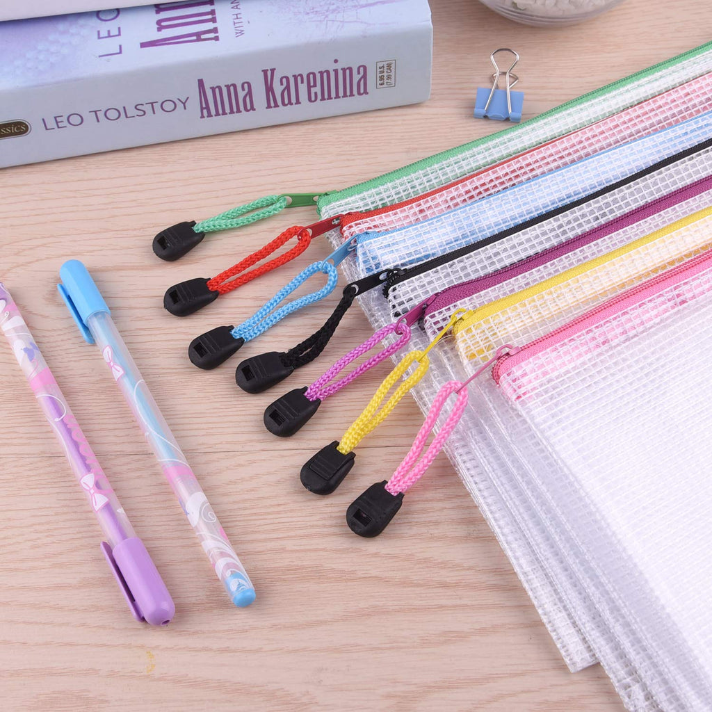TUPARKA 21 Pcs A5 Zipper Wallet Bags Plastic Mesh Document Wallets for Cosmetics Office Supplies Accessories Mixed Colors