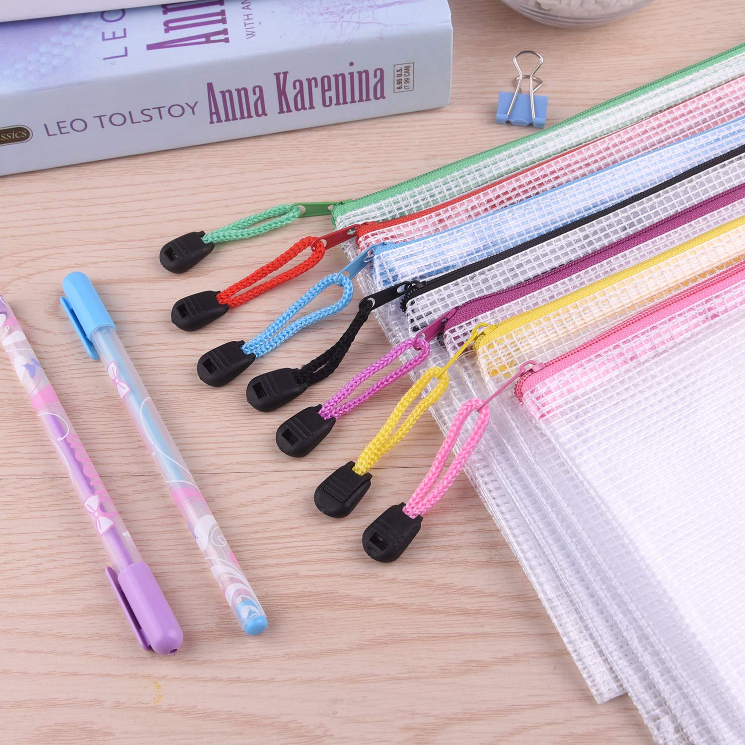 TUPARKA 21 Pcs A5 Zipper Wallet Bags Plastic Mesh Document Wallets for Cosmetics Office Supplies Accessories Mixed Colors