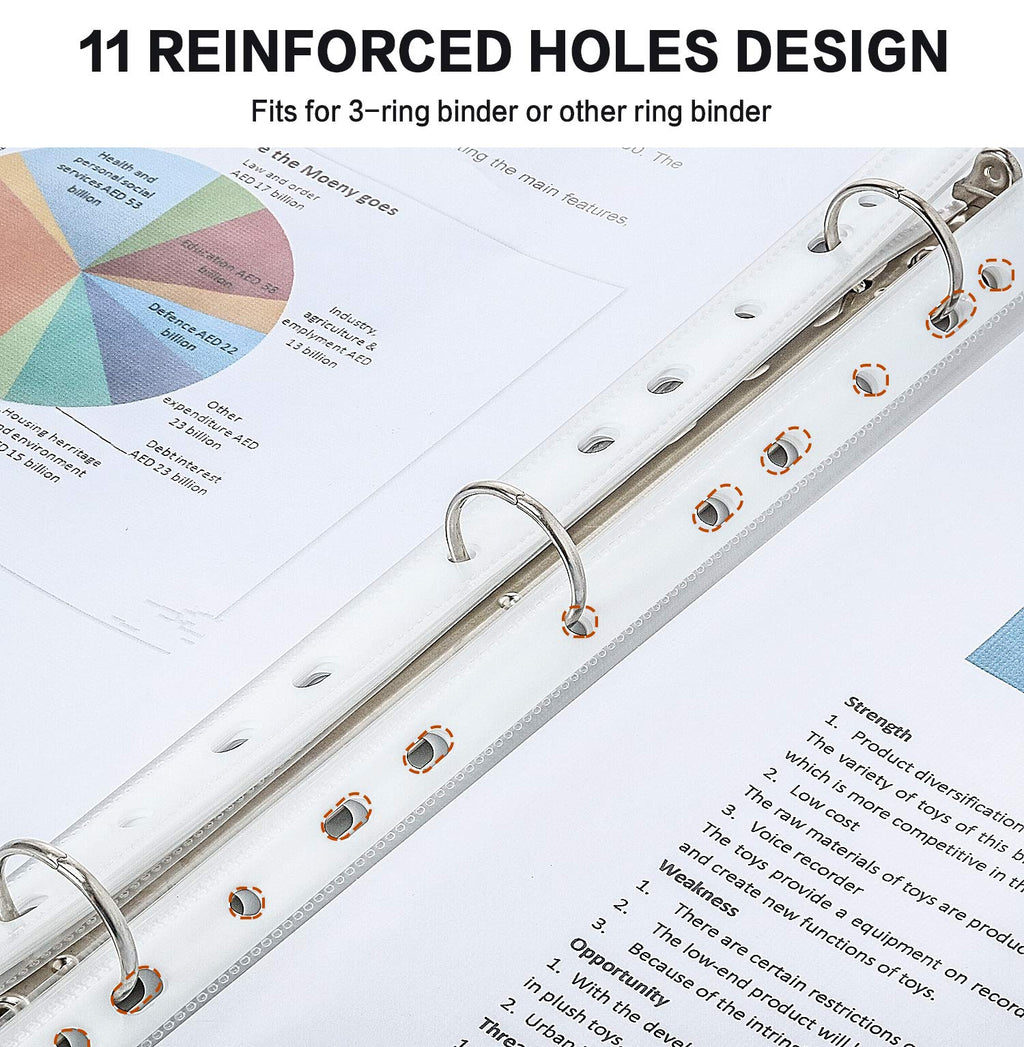Sheet Protectors, PANDRI 200 Pack Clear Heavy Duty Plastic Page Protectors Sheet Reinforced 11-Hole Fit for 3 Ring Binder Fits Standard 8.5 x 11 Paper, 9.25 x 11.25 Top Loaded, Acid Free