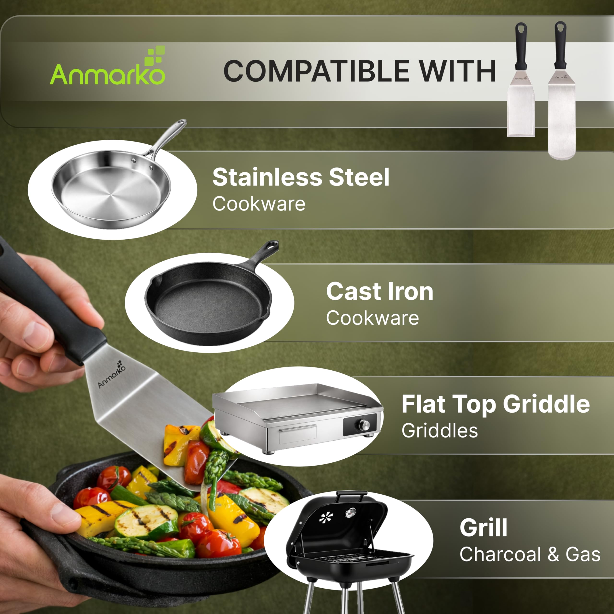 Professional Stainless Steel Spatula Set - Pancake Flipper - Hamburger Turner and Griddle Scraper - Metal Utensil Great for BBQ Grill Flat Top – Commercial Grade