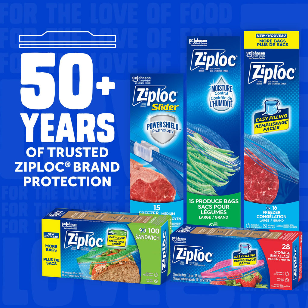 Ziploc® Medium and Large Freezer Bags, Prevents Freezer Burn, Microwave & Freezer Safe, New Stay-Open Design, Stand-Up Bottom, BPA Free, 2 Pack