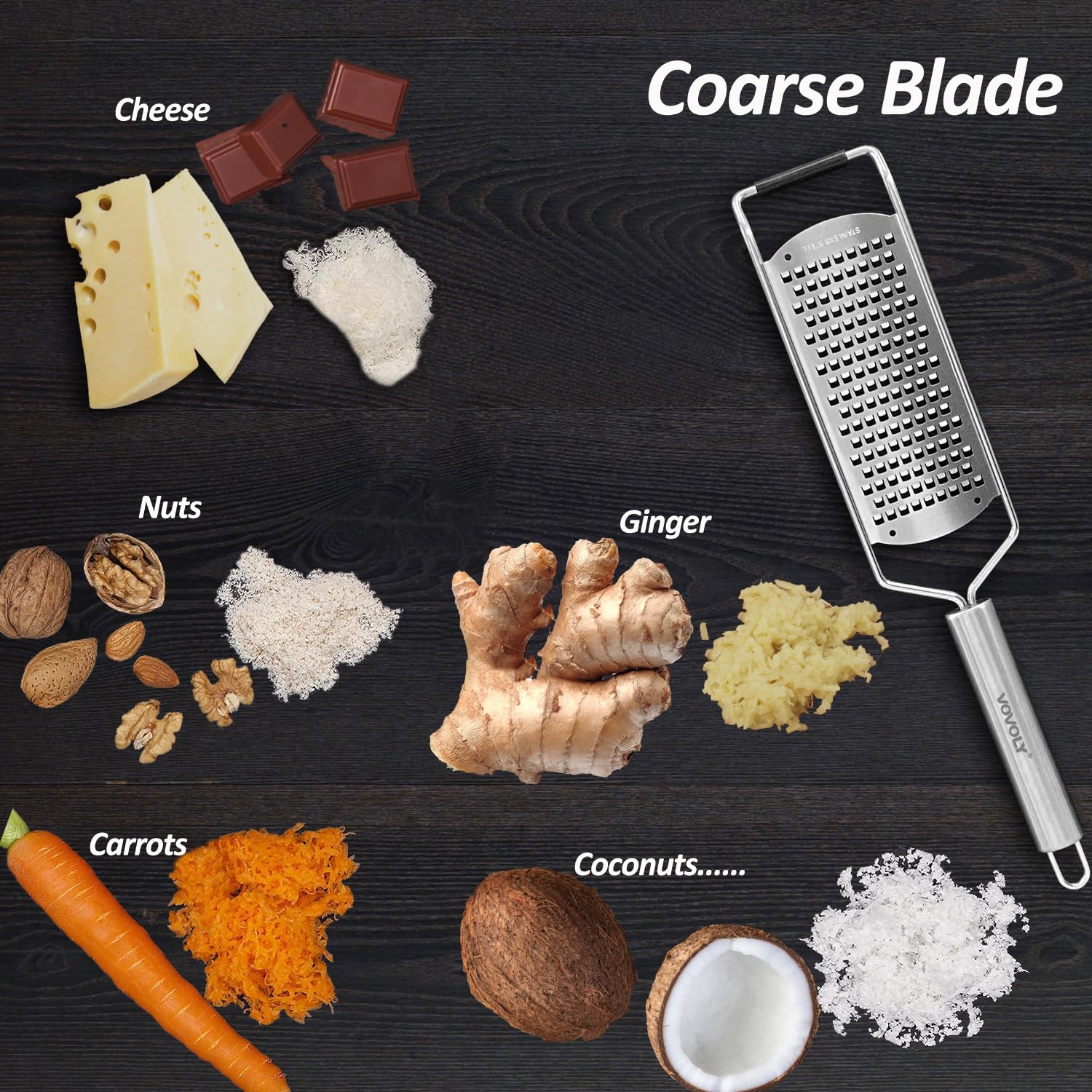 Professional Zester Grater Set,4-Pcs Cheese Grater, Fine/Coarse/Extra Coarse/Slider Attatchement, Kitchen Grater with Razor-Sharp Stainless Steel Blade