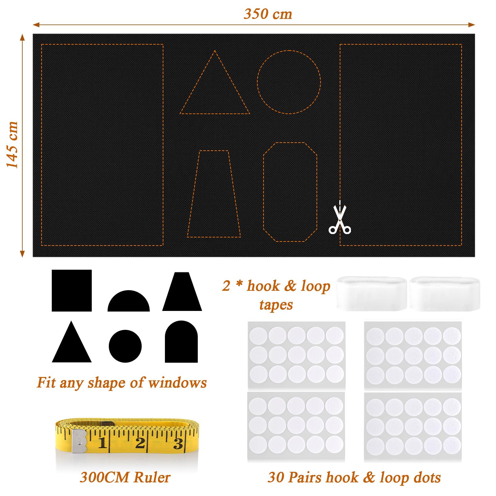 LUCMO Blackout Blinds 350x145 cm, 100% Blackout Blind Curtain for Window, Portable Blackout Shades Film for Bedroom, Cut to Any Size, Nursery Black Out Blinds for Baby Travel Temporary Permanent