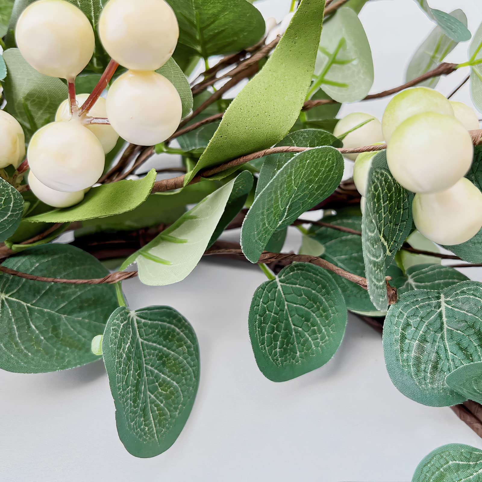 Weldomcor Green Eucalyptus Wreath for Front Door, 20 Inch Artificial Eucalyptus Leaves Wreath with Berries, Spring Summer Greenery Wreath for Indoor Outdoor Wall Window Festival Farmhouse Garden