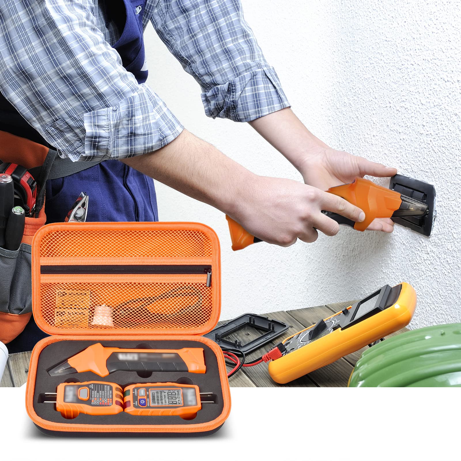 Case Compatible with Klein Tools ET310 AC Circuit Breaker Finder & 80041 Outlet Repair Tool Kit & RT250 GFCI Receptacle Tester. Electrical Storage Organizer Holder Bag (Box Only)-Orange Inner