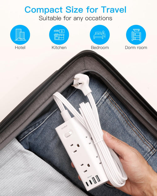 10FT Extension Cord Indoor, Power Bars with Surge Protector, Flat Plug Long Cord 6 Outlet 4 USB Ports (2 USB C) for Home, College, Dorm Room Essentials