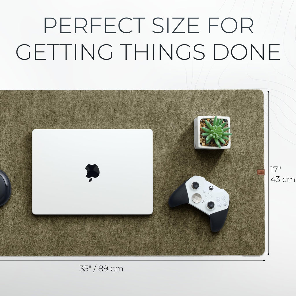 Nordik Large Felt Desk Mat – Timber Moss Green – 89 x 43 cm – Computer Desk Mat – Keyboard and Mouse Pad – Large Desktop Felt Pad