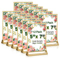 RUITENG 12 Pack Acrylic Sign Holder, 5x7 Clear Gold Frame Display Stand, Double Sided Picture Menu Flyer Holders, Wedding Table Number Frames for Cards Photo Party Decoration (5" x 7")