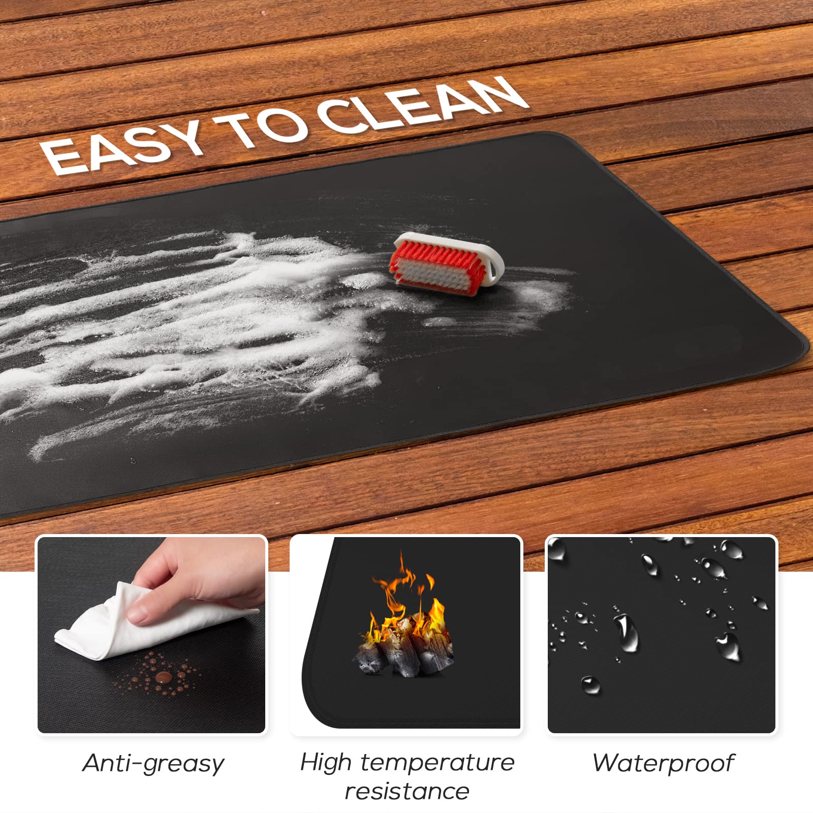 FLASLD Fireproof & Waterproof Under Blackstone Griddle BBQ Mat, Protect Your Prep Table and Outdoor Grill Table - Heat Resistant Grill Table Mat (Black,16 x 24in)