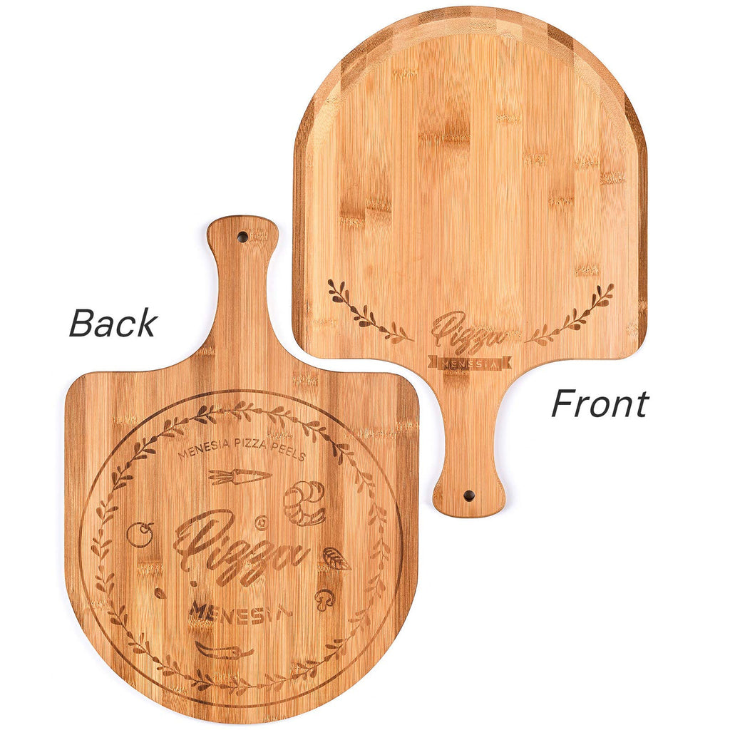Menesia 12 Inch Premium Bamboo Pizza Peel with Handle,Wooden Pizza Paddle,Cutting Board for Fruit,Vegetables,Cheese,Bread(Circle)