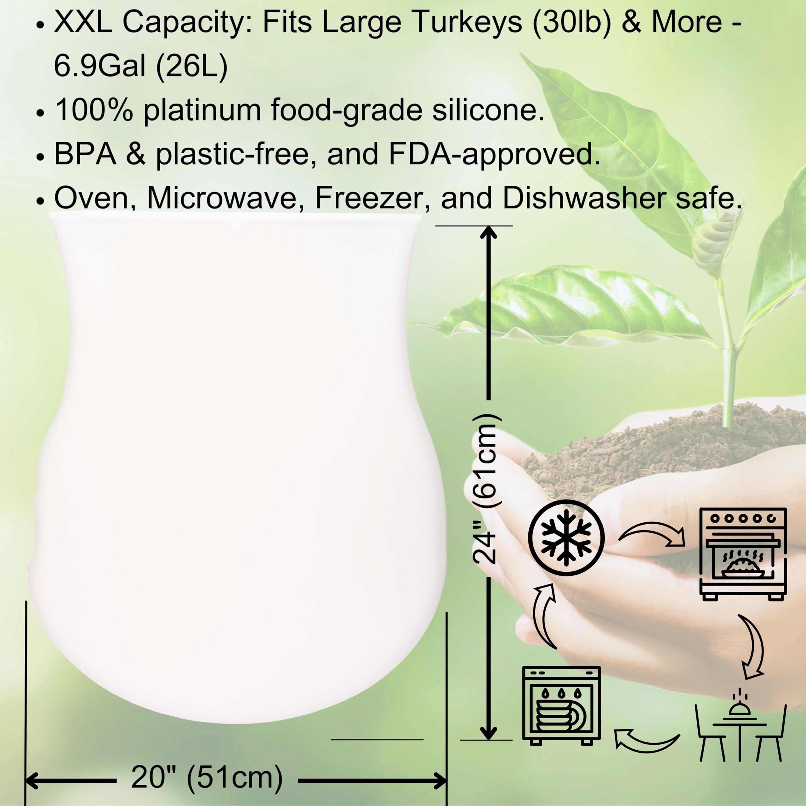 Elkanah Reusable Oven Bag Turkey Bags Extra Large (26L) Silicone Roasting Bags|Made from 100% Pure Platinum Silicone Sac|Freezer, Microwave, Oven, Dishwasher Safe|Plastic-Free