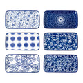 Cerkik Ceramic Rectangle Salad Plates Set - 8.1" x 4.5" Rectangular Serving Platter - Serving Trays for Sushi Dinner Dessert Pasta Appetizer - Oven Microwave Dishwasher Safe - Set of 6 - Vintage Blue