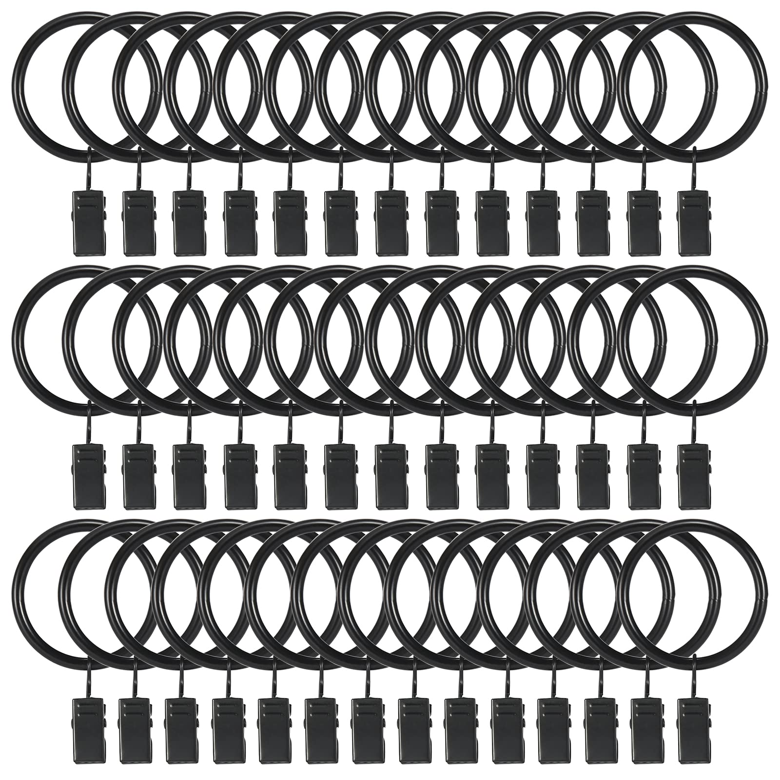 Goowin 40 Pcs Curtain Hooks, 1.5 inch Curtain Rings, Rustproof Curtain Rings with Clips, Metal Solid Curtain Clips with Rings, Decorative Vintage Curtain Hooks for Drapes, Black