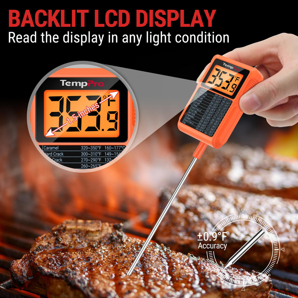 TempPro TP510 Waterproof Digital Candy Thermometer with Pot Clip, 10" Long Probe Instant Read Food Cooking Meat Thermometer for Grilling Smoker BBQ Deep Fry Oil Thermometer(Previously ThermoPro)