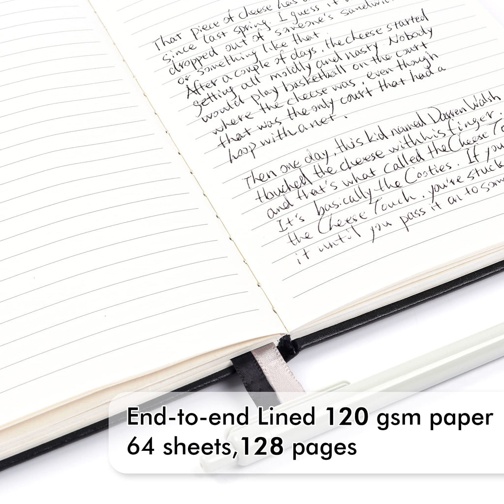feela 3 Pack Notebooks Journals Bulk with 3 Black Pens, A5 Hardcover Notebook Classic Ruled Lined Journal Set with Pen Holder for Work Business Journaling Note Taking, 120 GSM, 5.1”x8.3”, Black